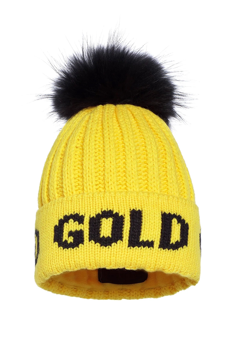 Goldbergh HODD BEANIE REAL RACCOON FUR Geel-1 1