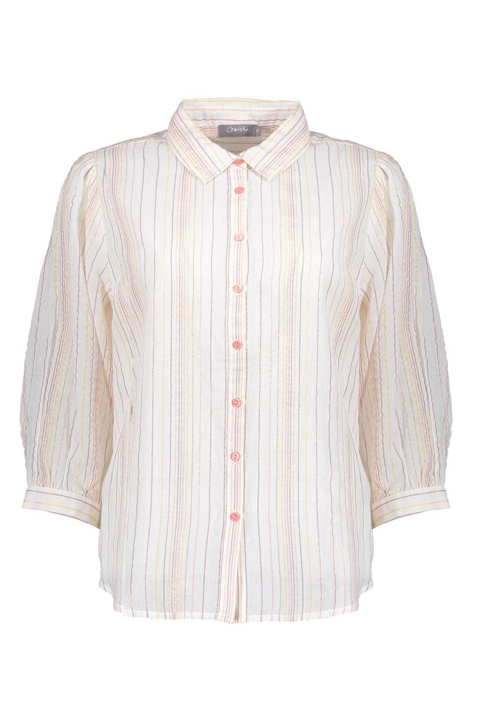 Geisha Blouse lurex striped Ecru-1 1
