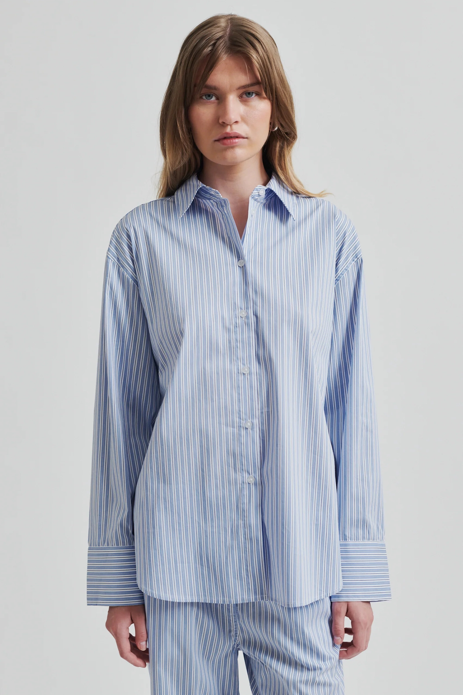 Dames blouse lange mouw blauw