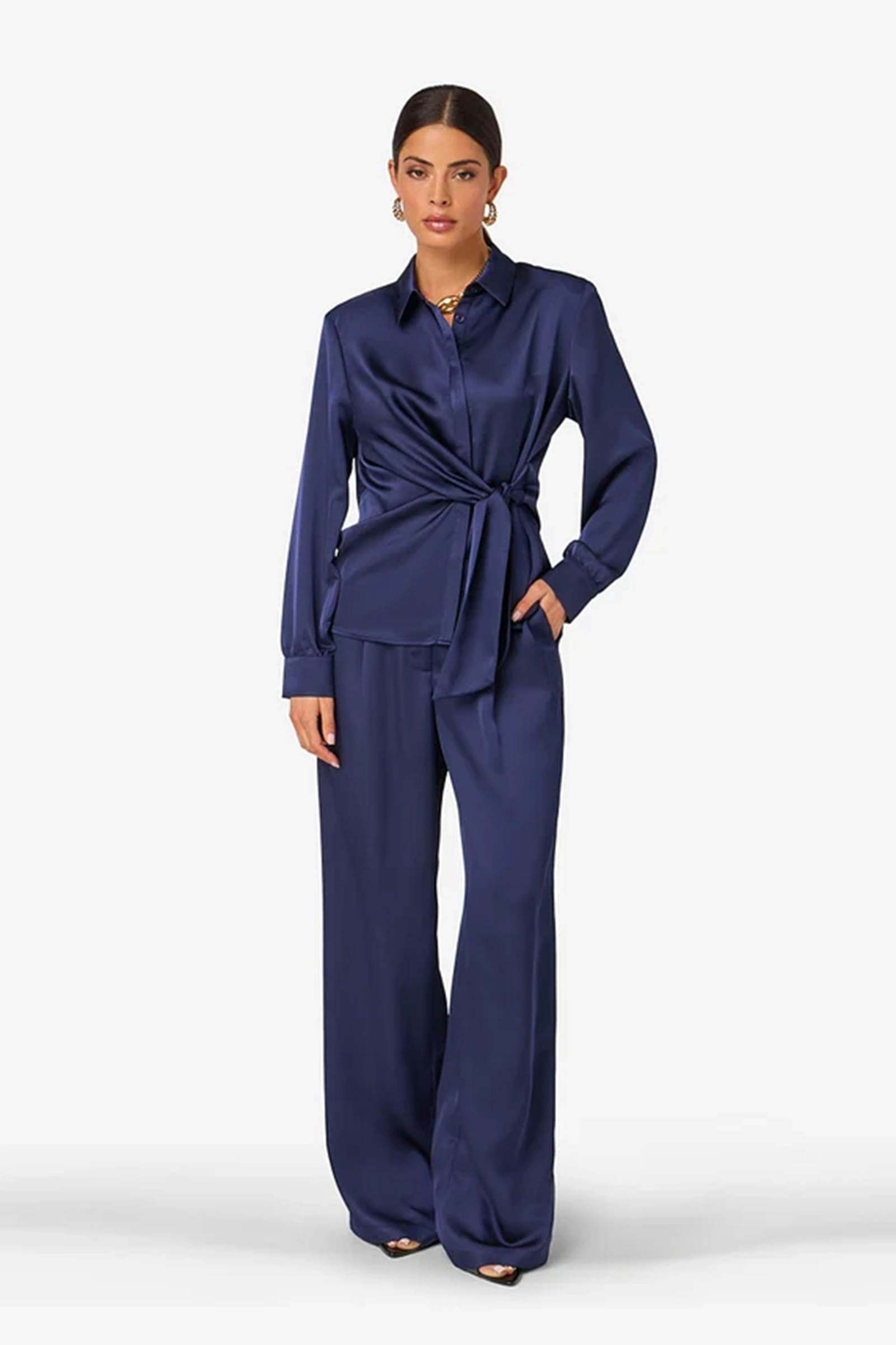 Dames blouse lange mouw blauw