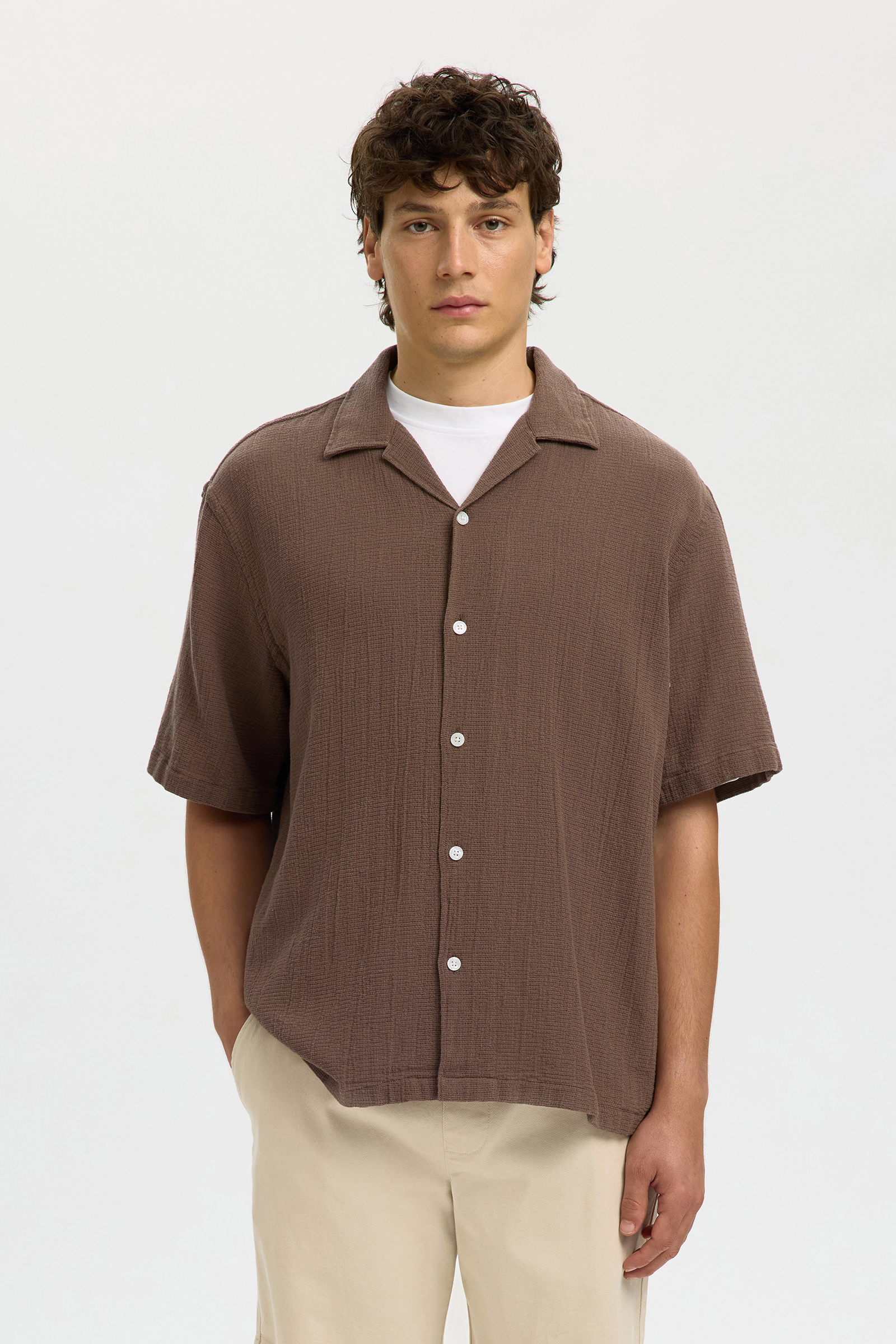 Heren overhemd km casual bruin