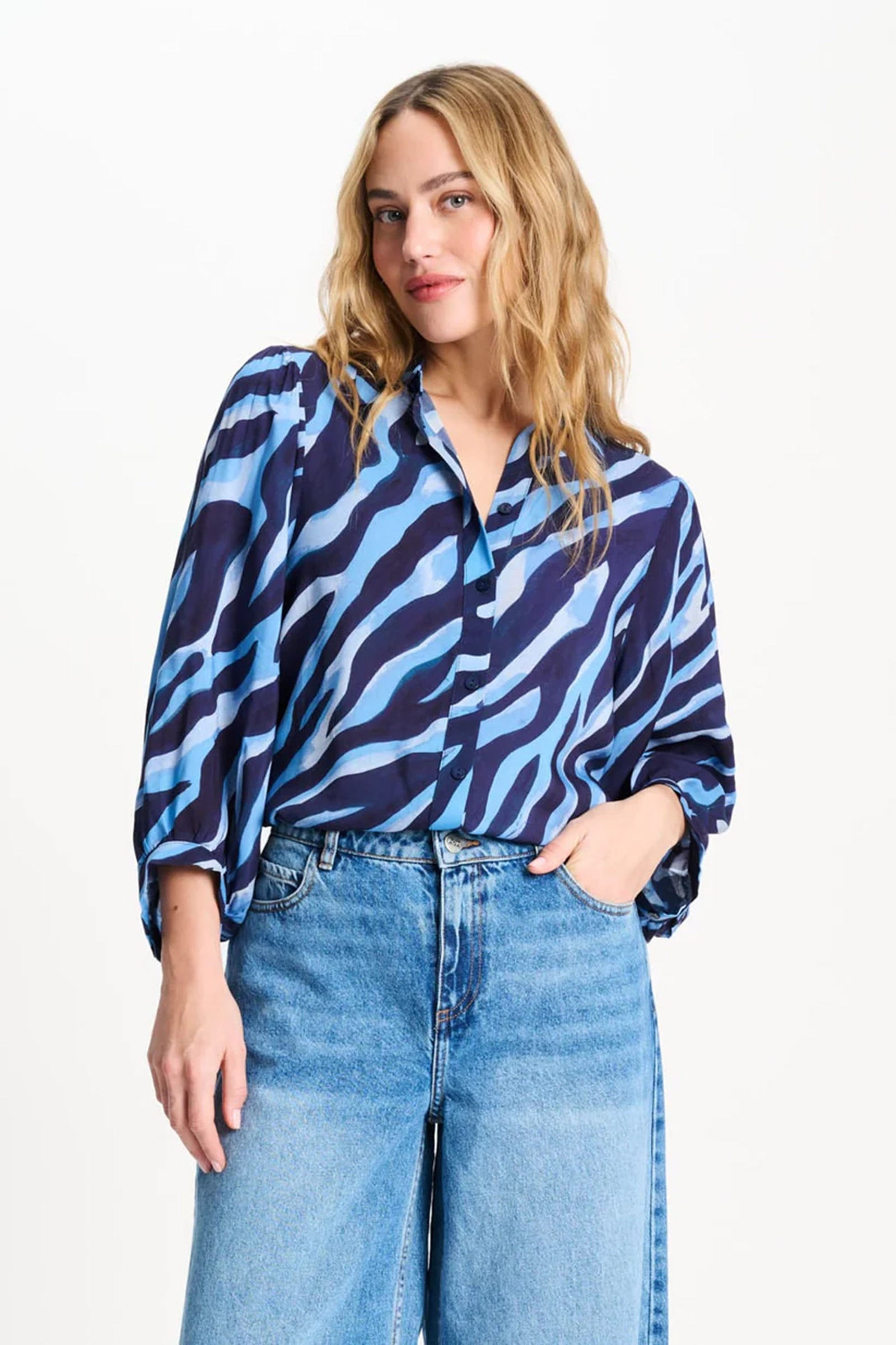 Dames blouse lange mouw blauw