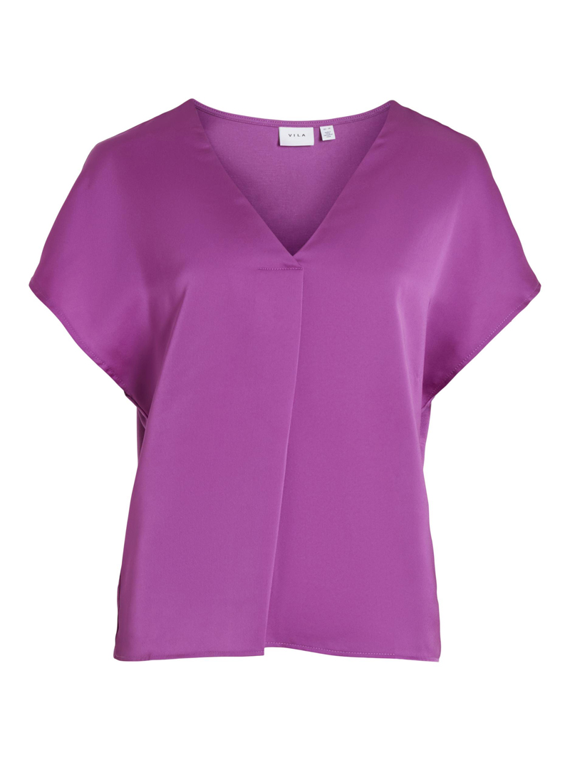 Vila VIELLETTE V-NECK S/S SATIN TOP - NO 294387-Cattleya Orchid 1