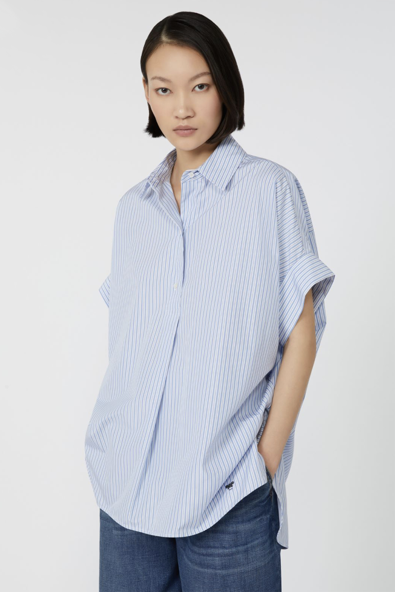 Dames blouse korte mouw blauw