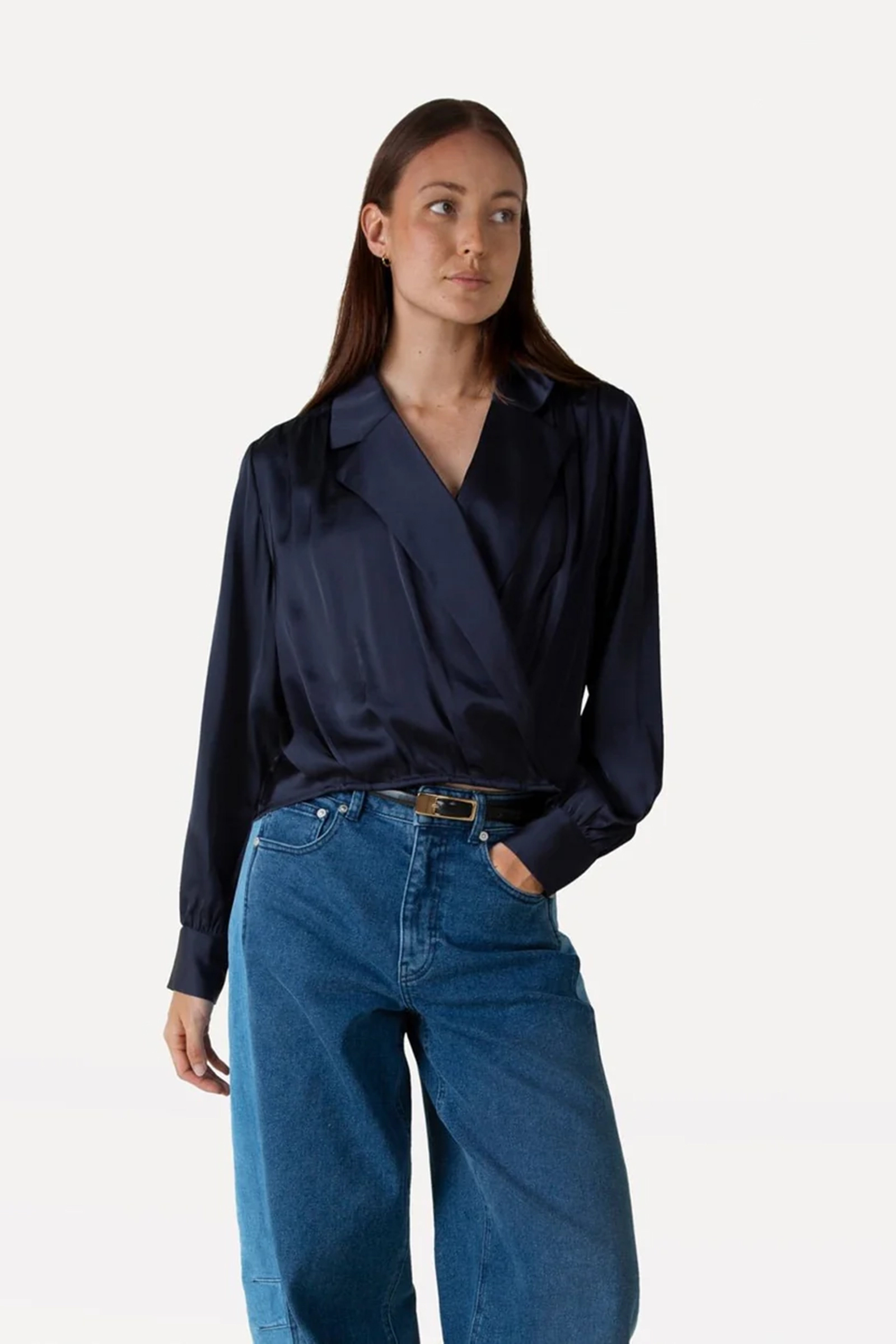 Dames blouse lange mouw blauw