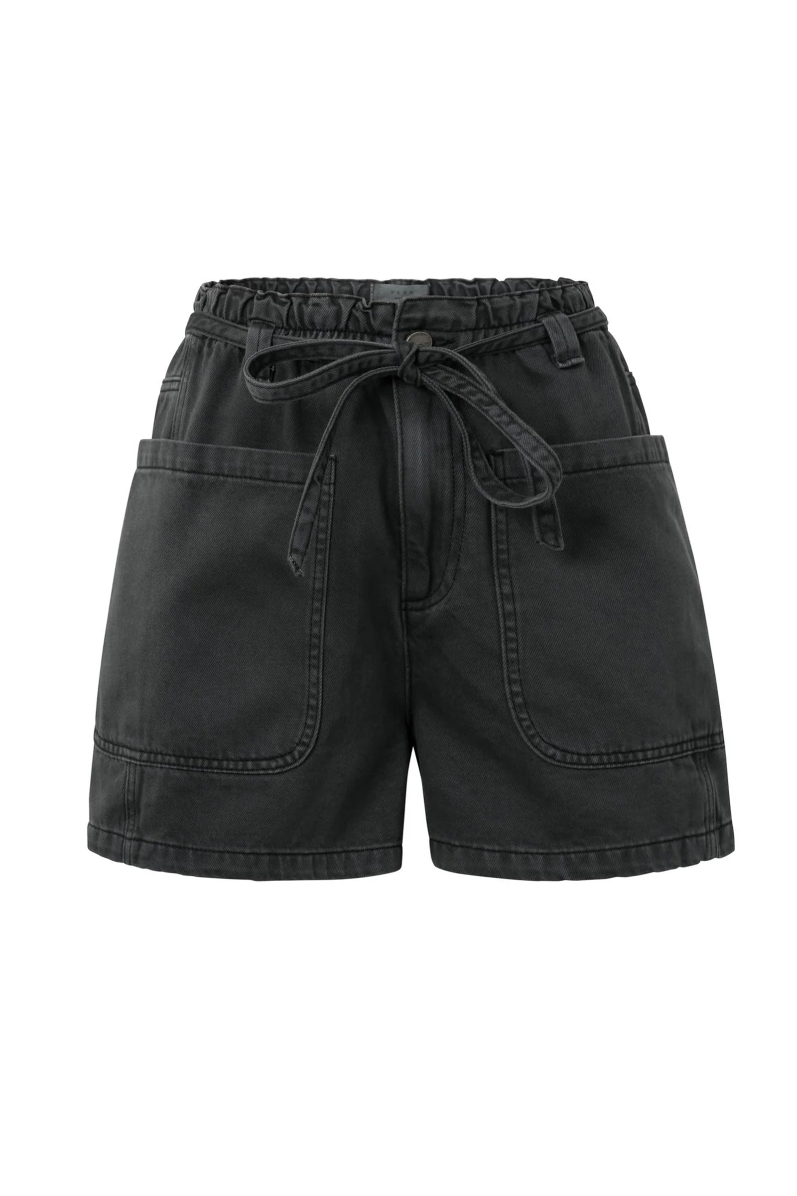 Yaya Garment dye woven high waist WASHED BLACK 1