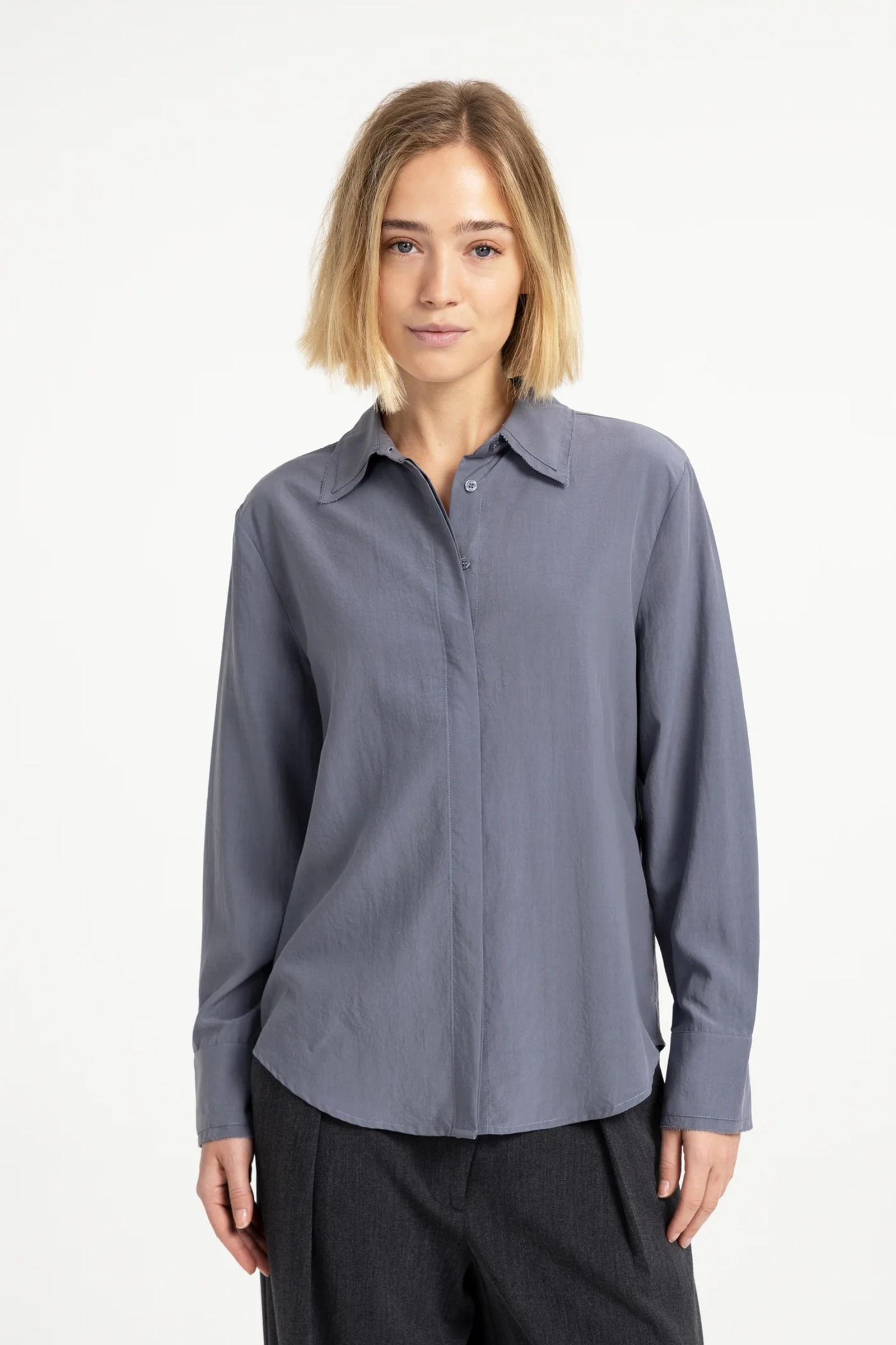 Dames blouse lange mouw grijs