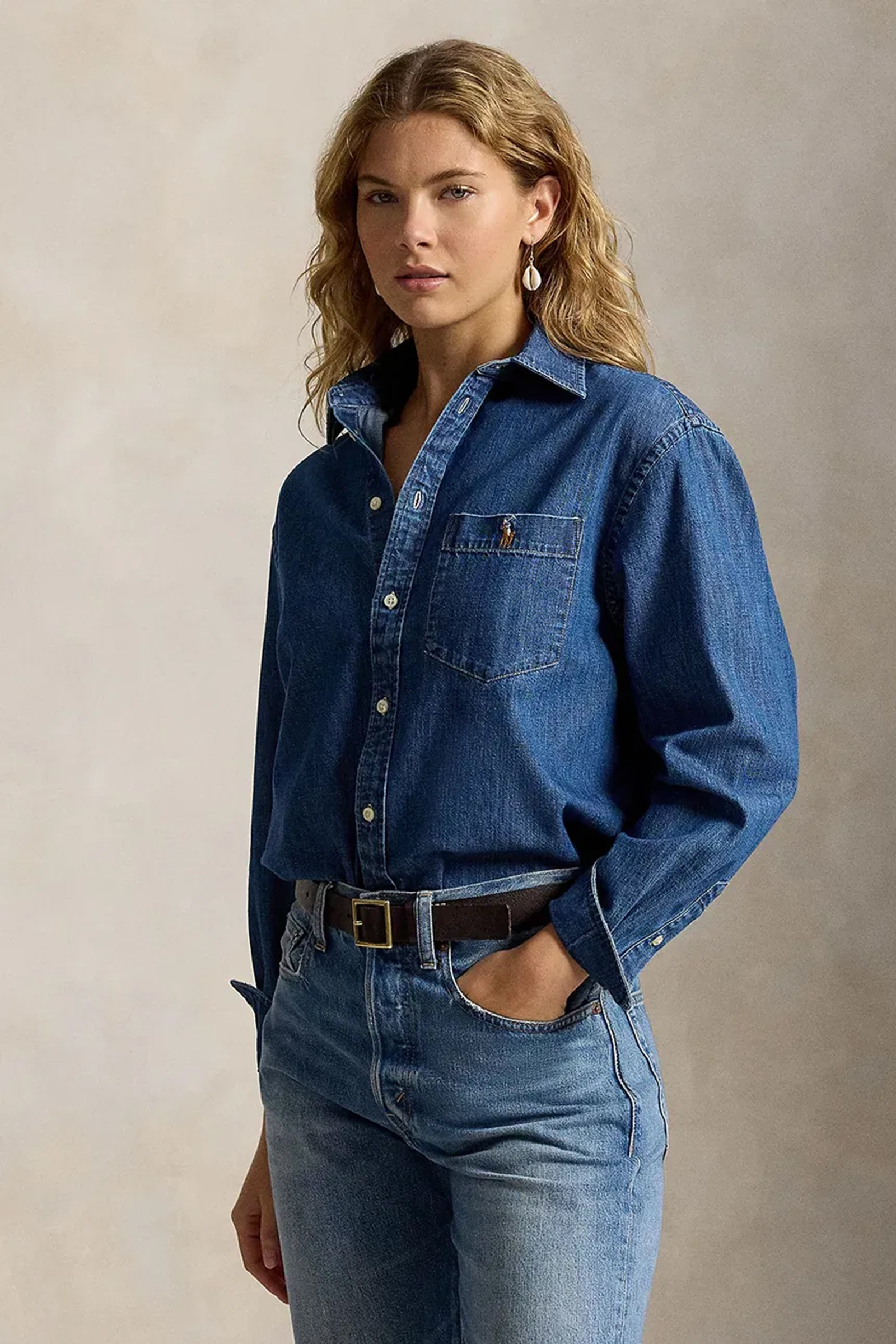 Dames blouse lange mouw blauw