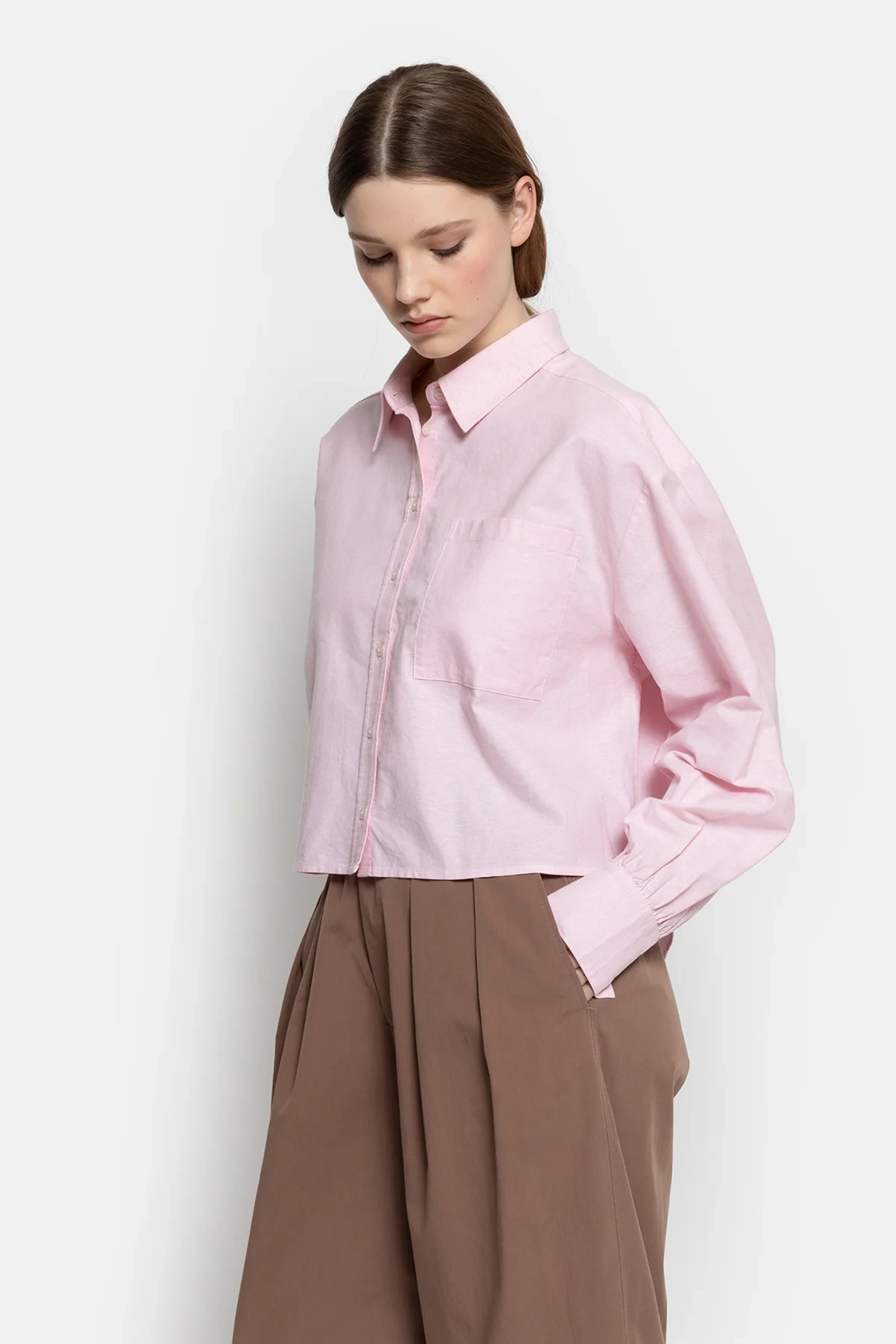 Dames blouse lange mouw rose