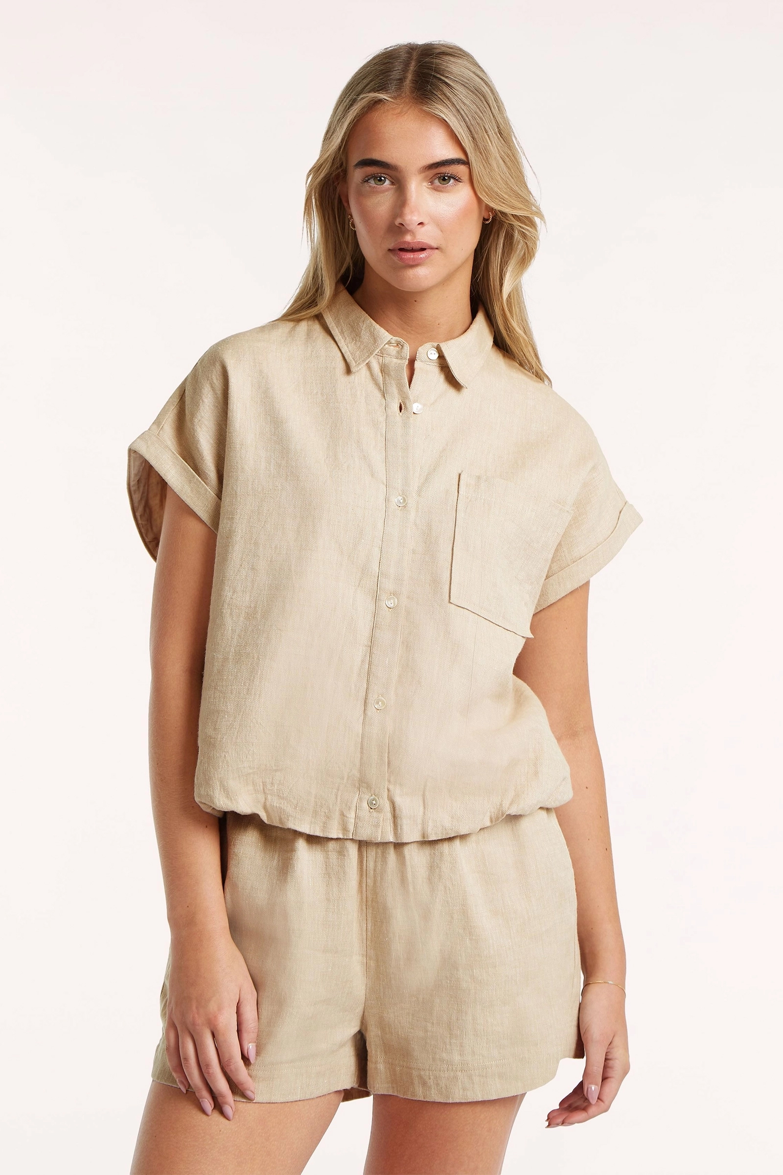 Dames blouse korte mouw bruin
