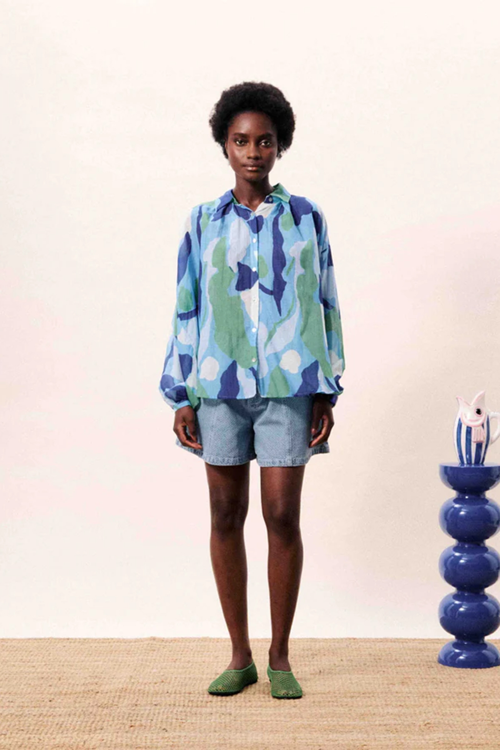 Dames blouse lange mouw blauw