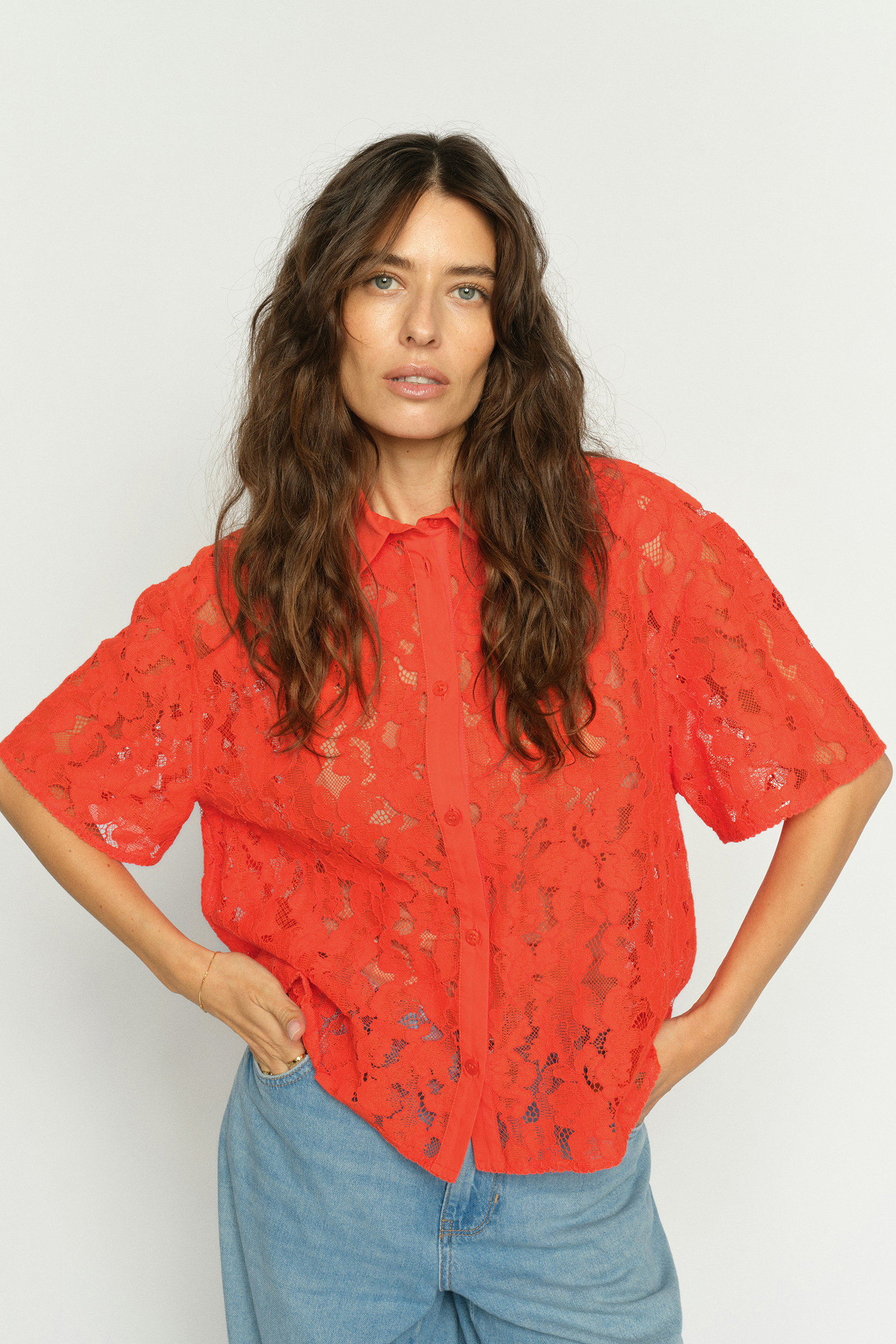 Dames blouse korte mouw oranje
