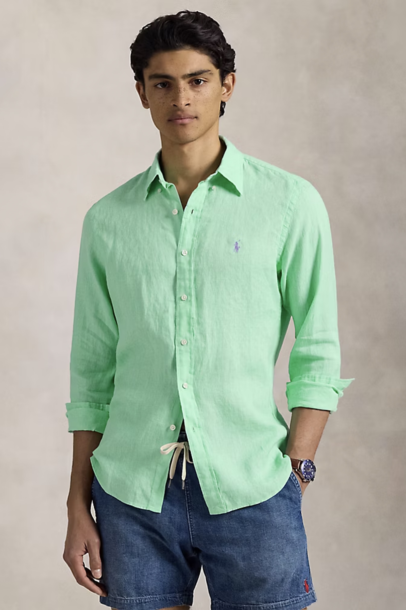Heren overhemd lm casual groen