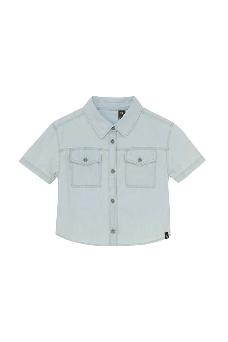 Meisjes blouse korte mouw blauw