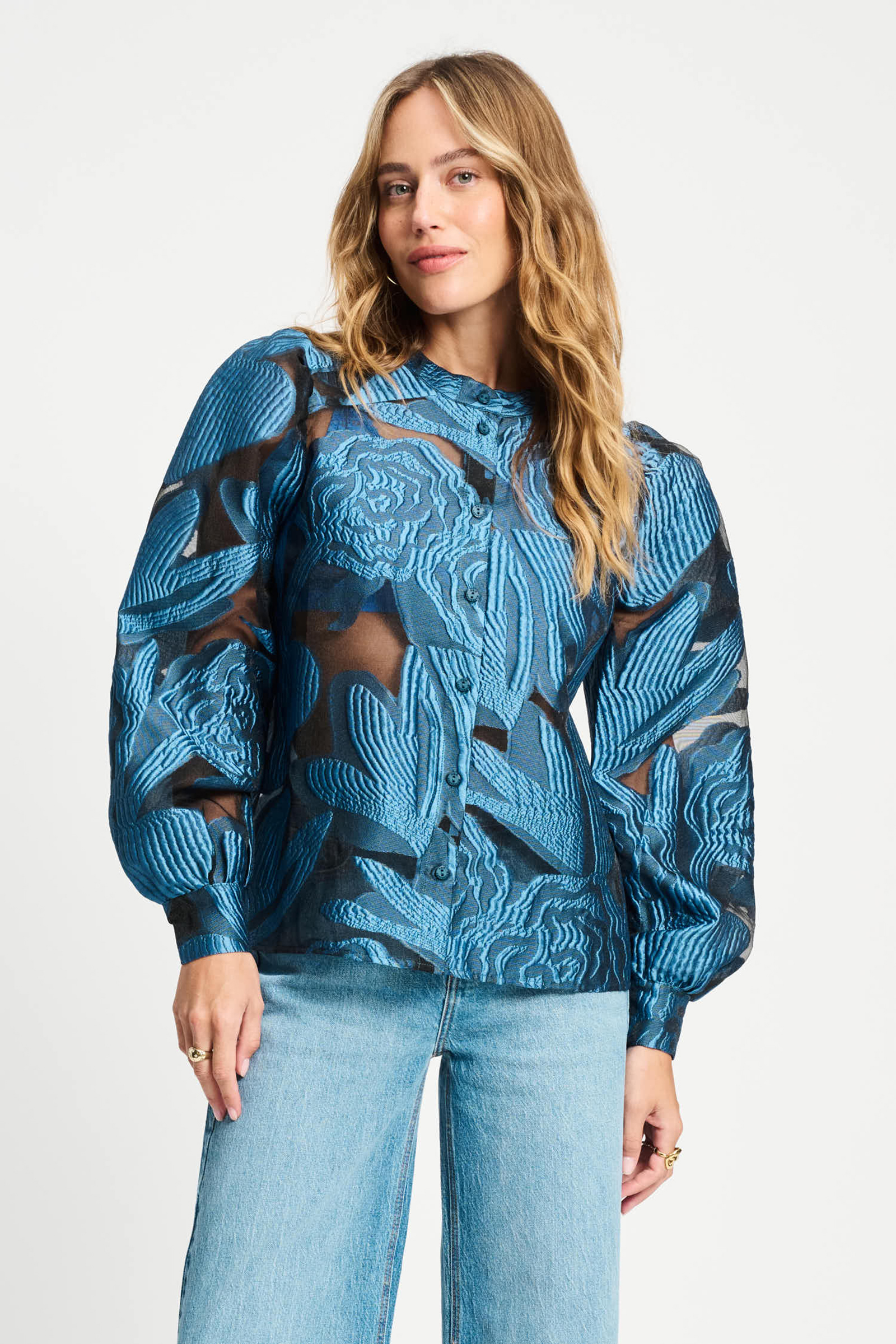 Dames blouse lange mouw blauw