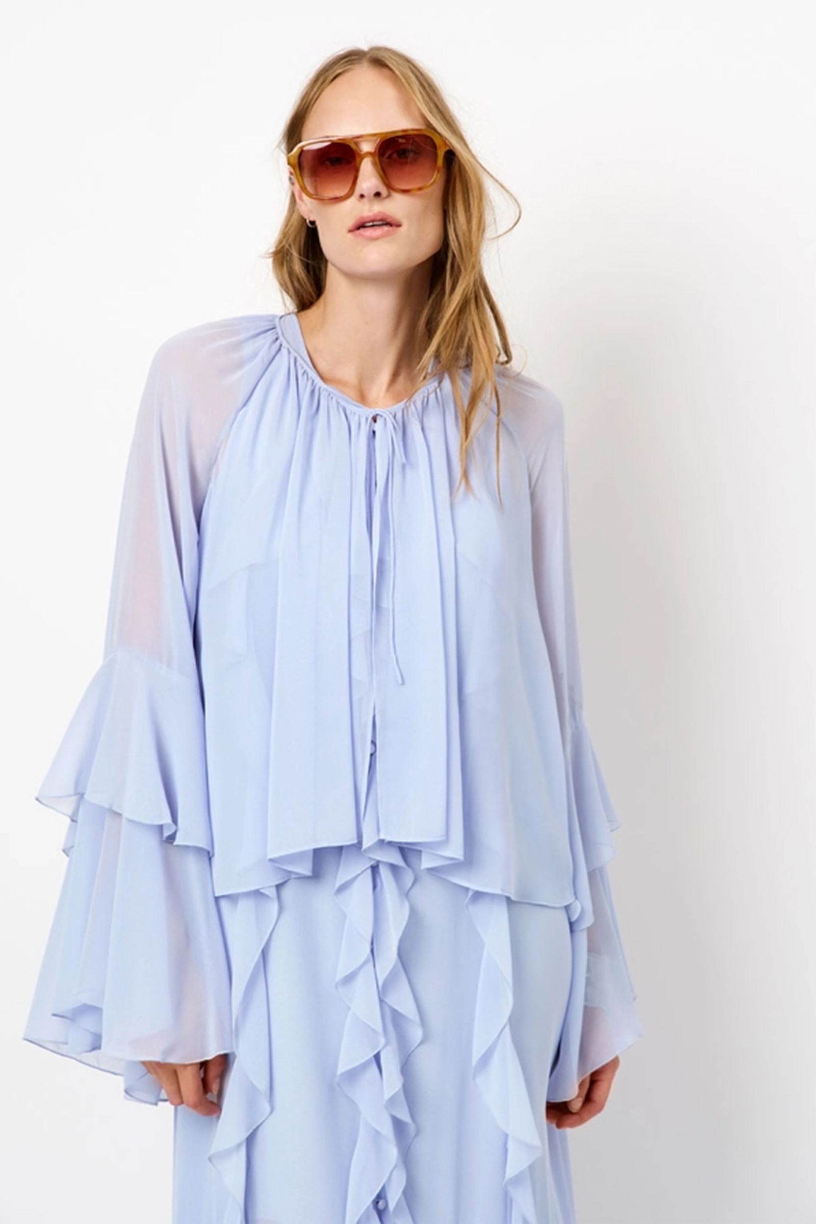 Dames blouse lange mouw blauw