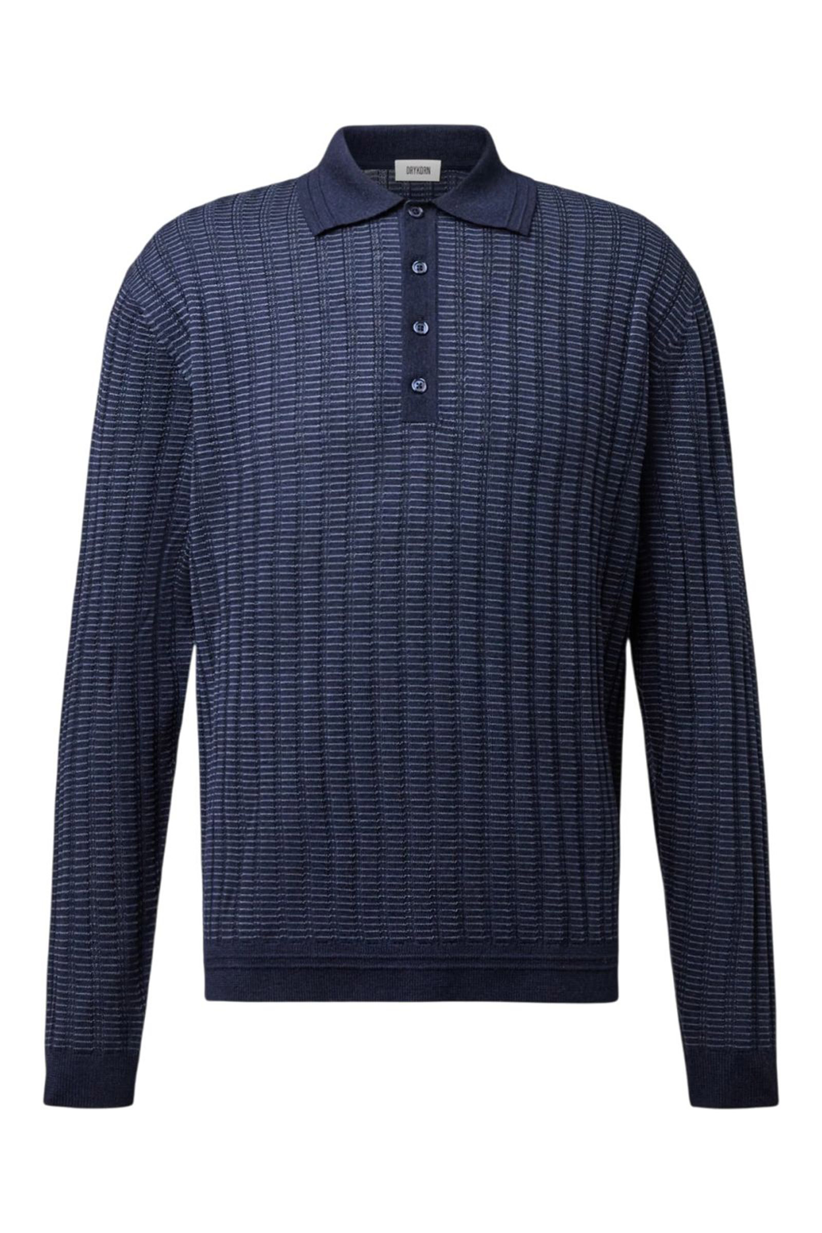 Heren polo lange mouw blauw