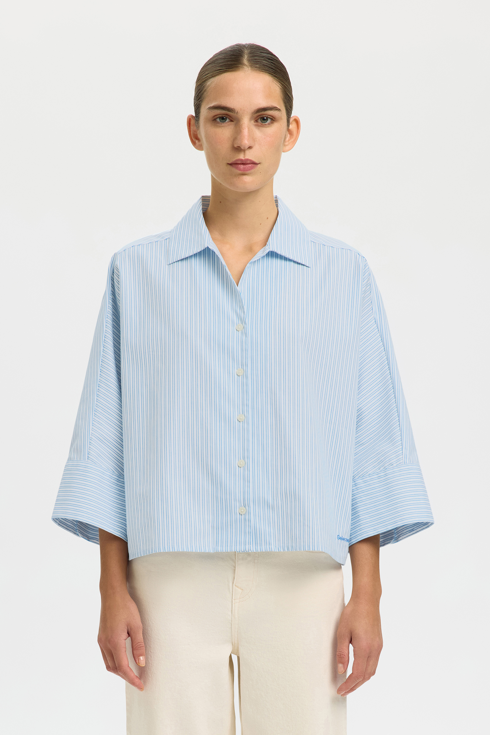 Dames blouse lange mouw blauw