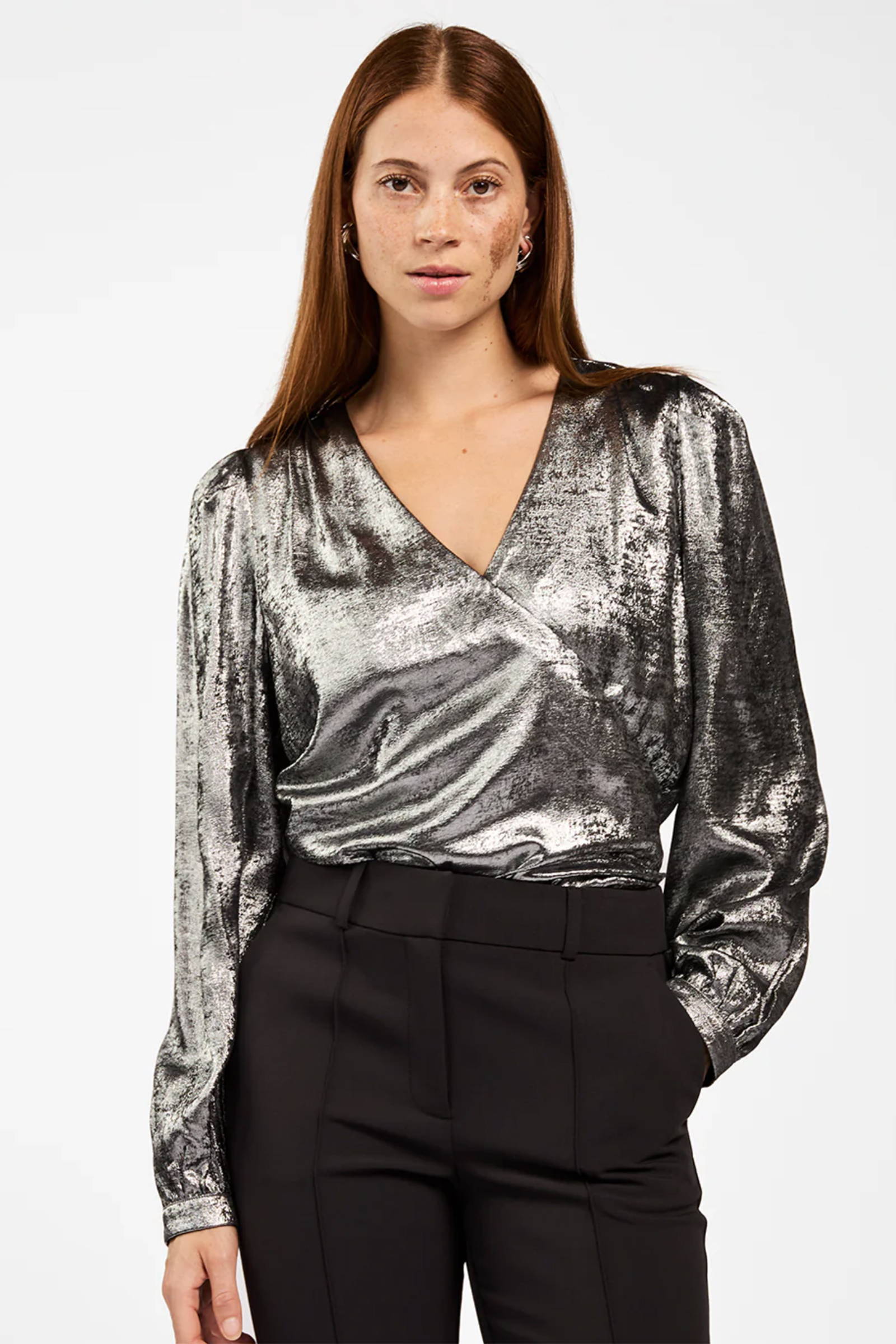 Dames blouse lange mouw grijs