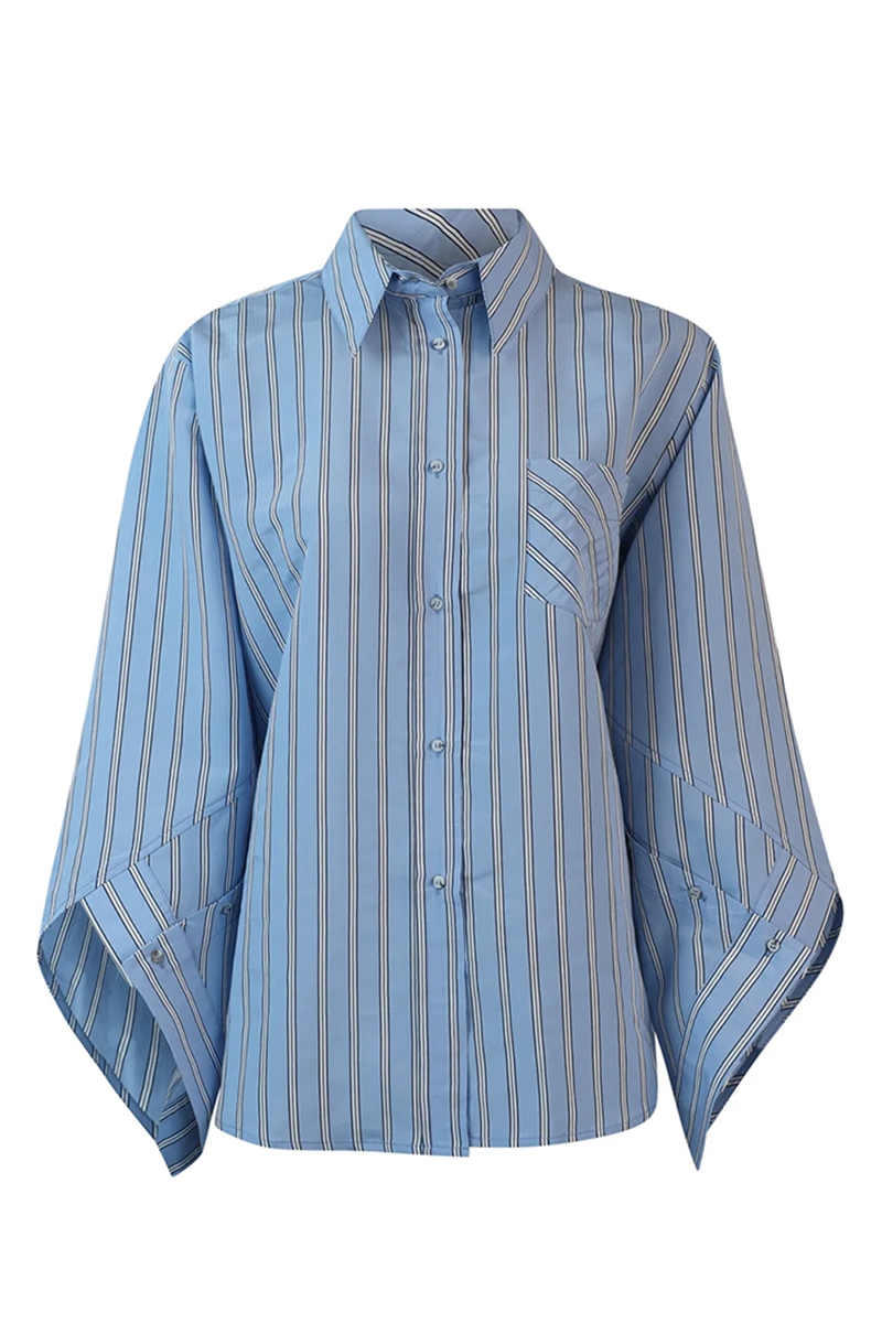 Dames blouse lange mouw blauw