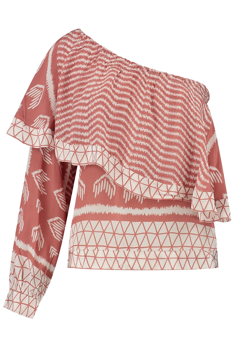 Dames blouse lange mouw rose