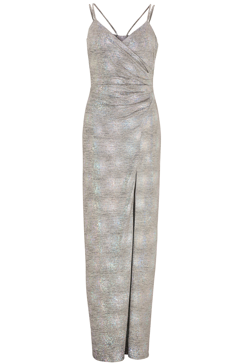 Swing Abendkleid aus foliertem Jersey Grijs-1 1