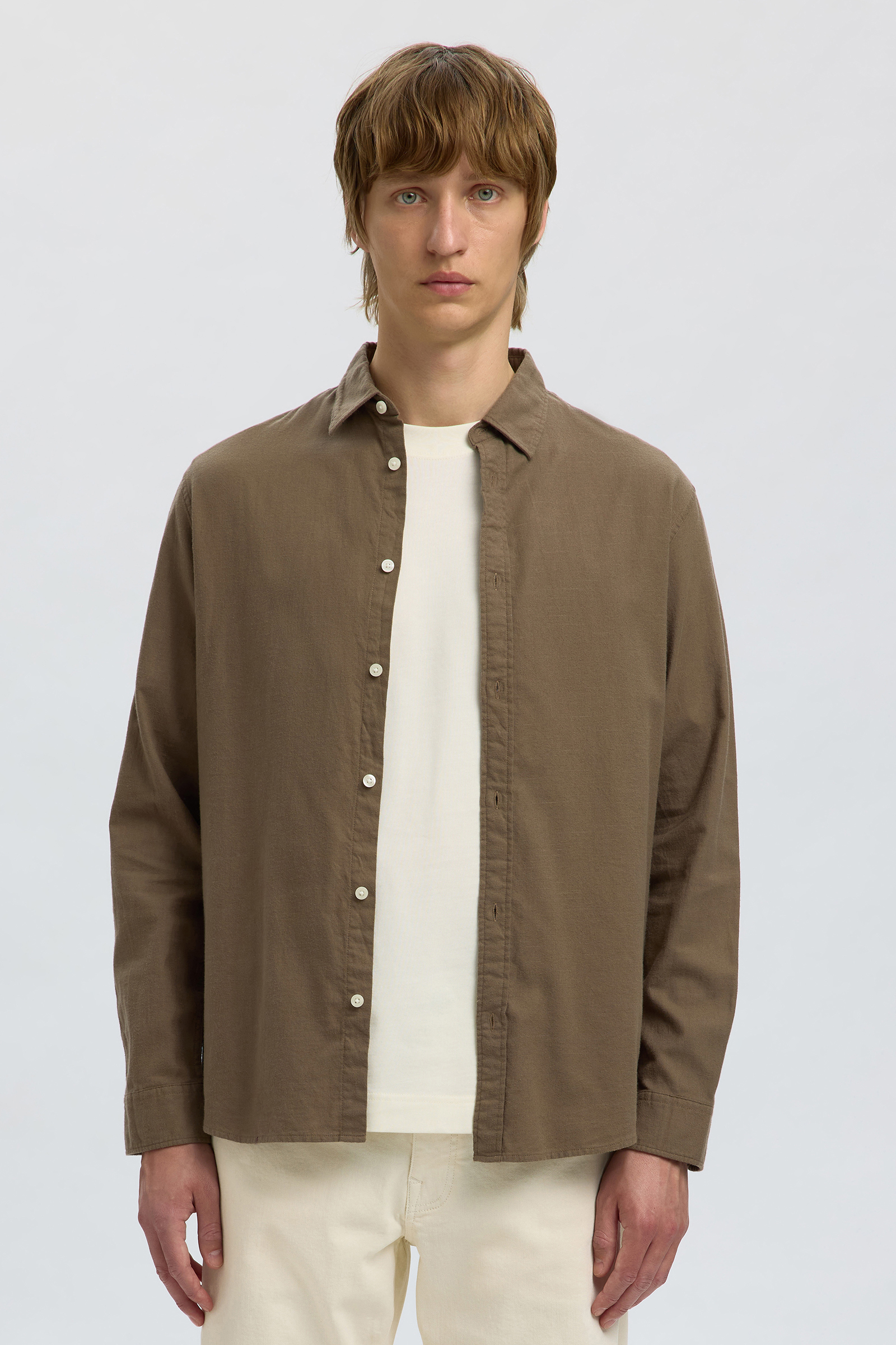 Heren overhemd lm casual bruin