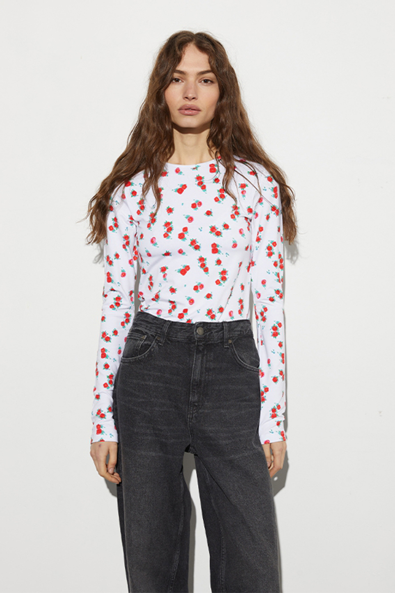 Dames t-shirt lange mouw wit