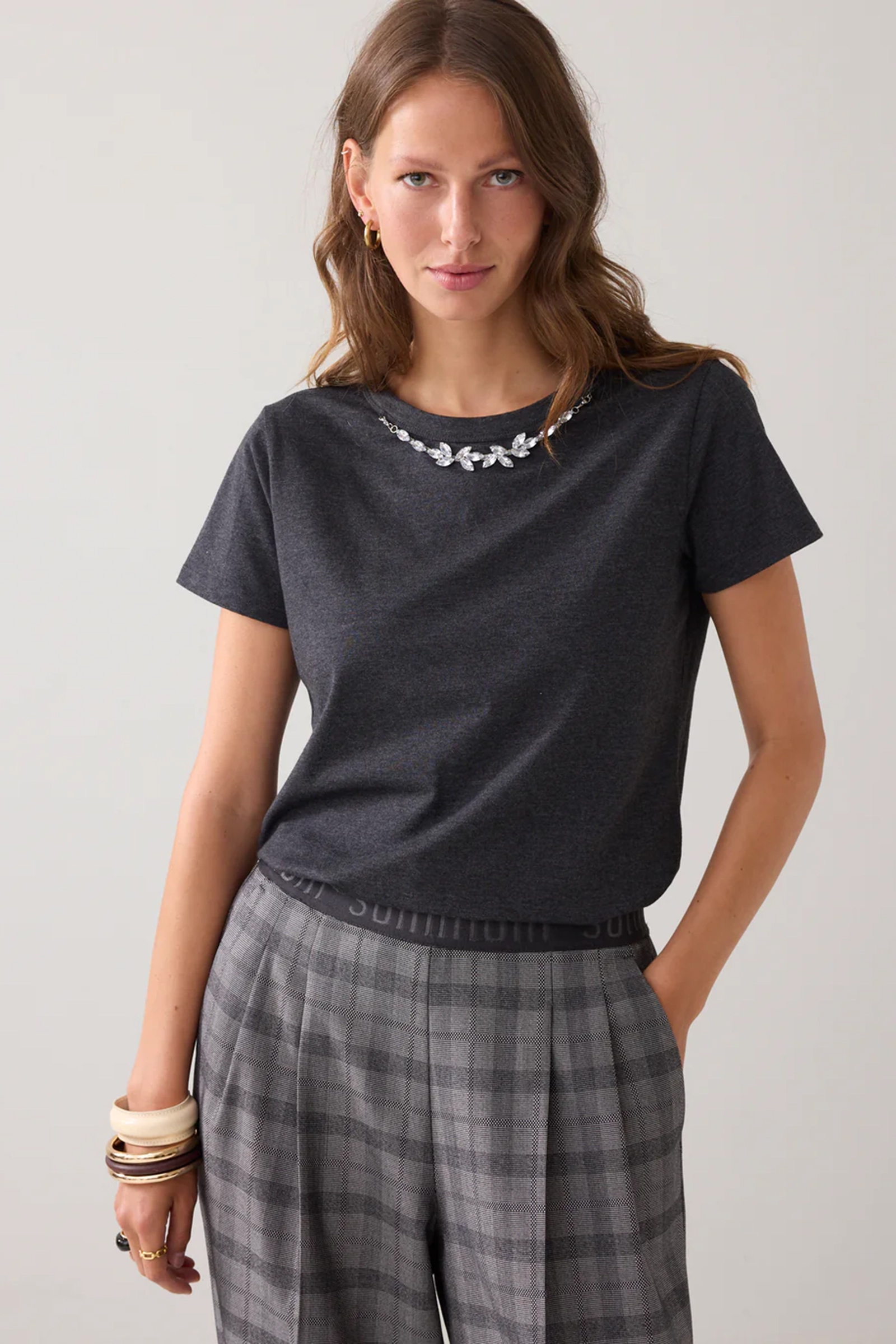 Dames t-shirt korte mouw grijs