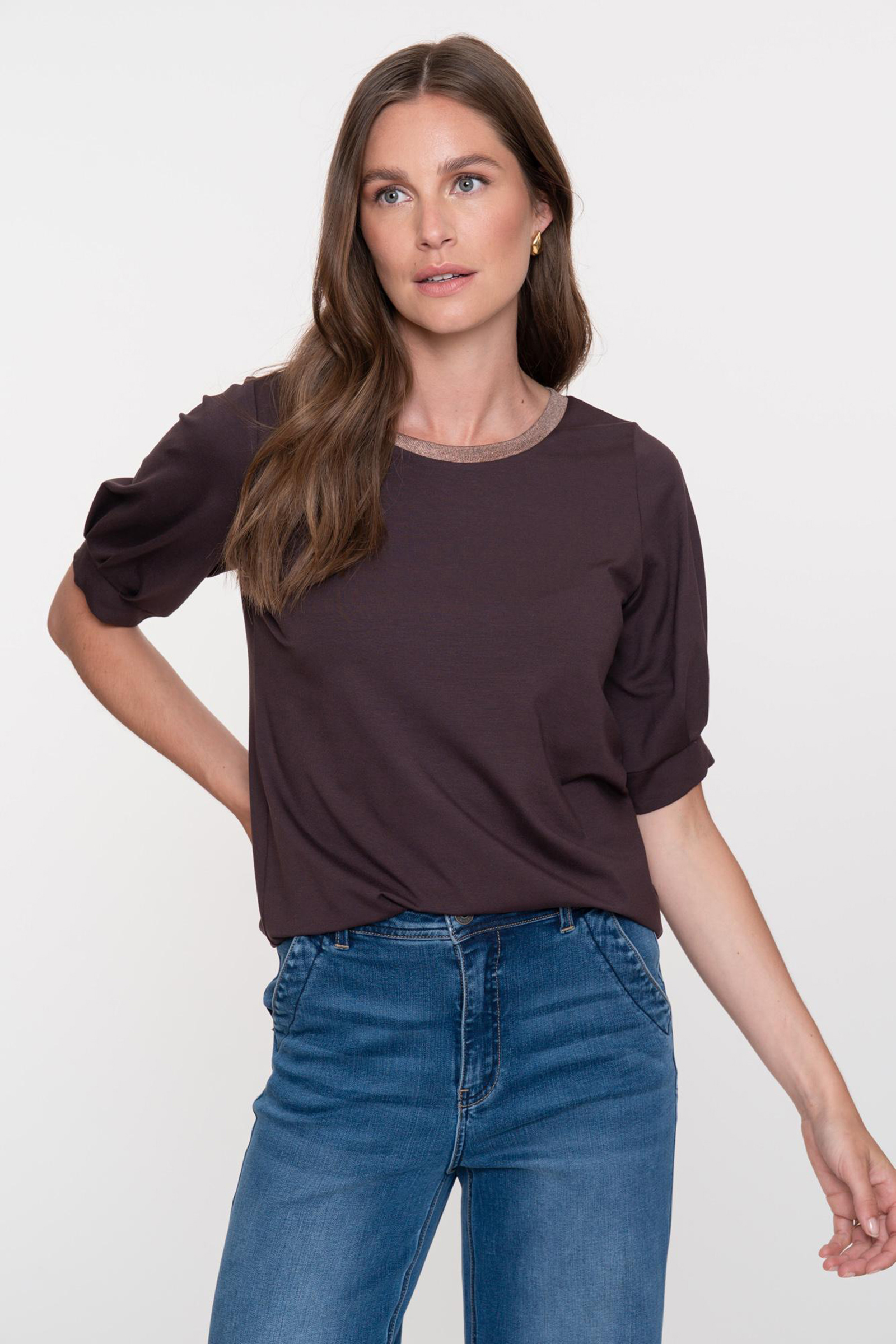 Dames blouse lange mouw bruin