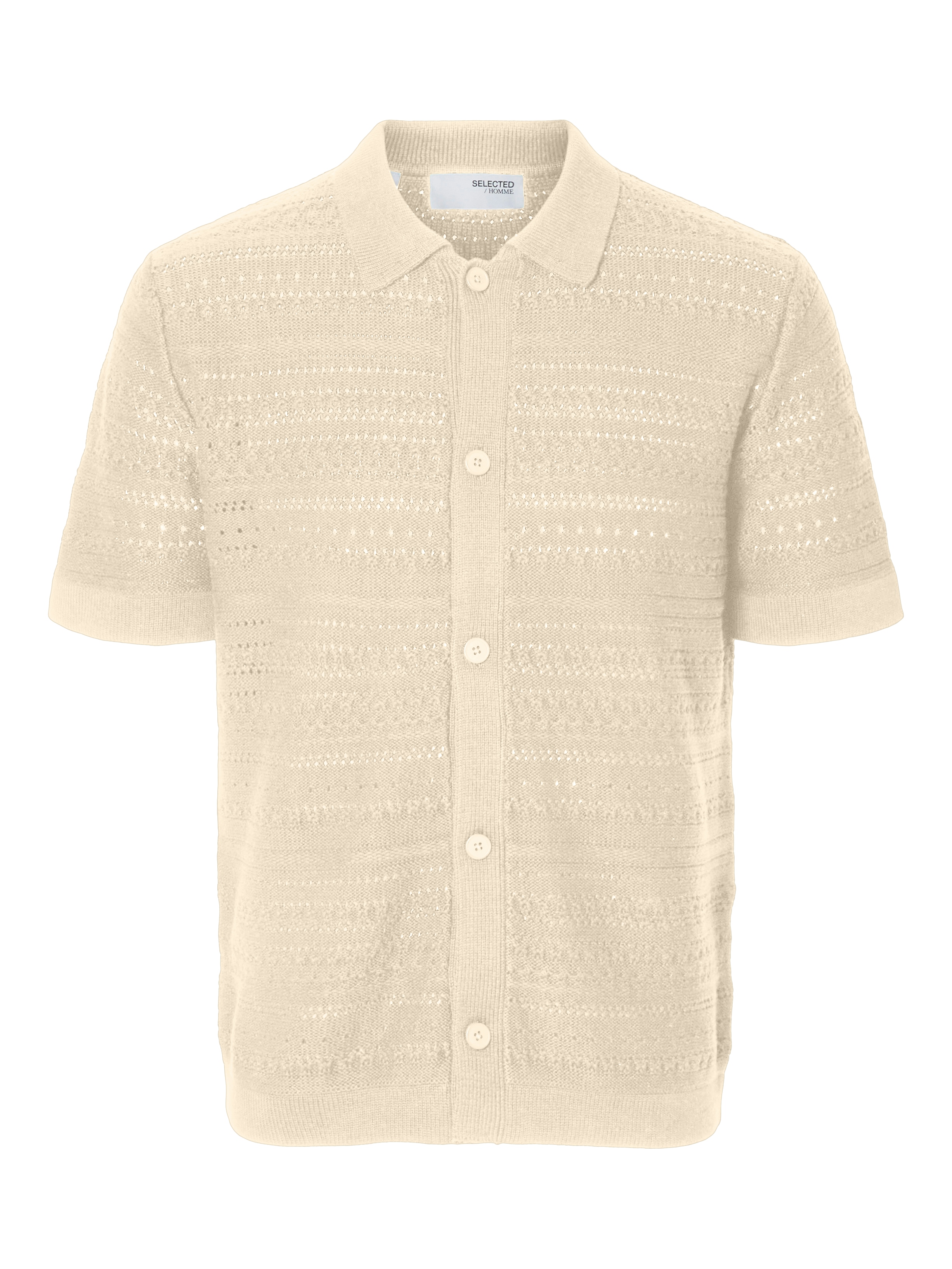Selected SLHPALO SS KNIT CROCHET POLO CARDIG 184679-Oatmeal 1