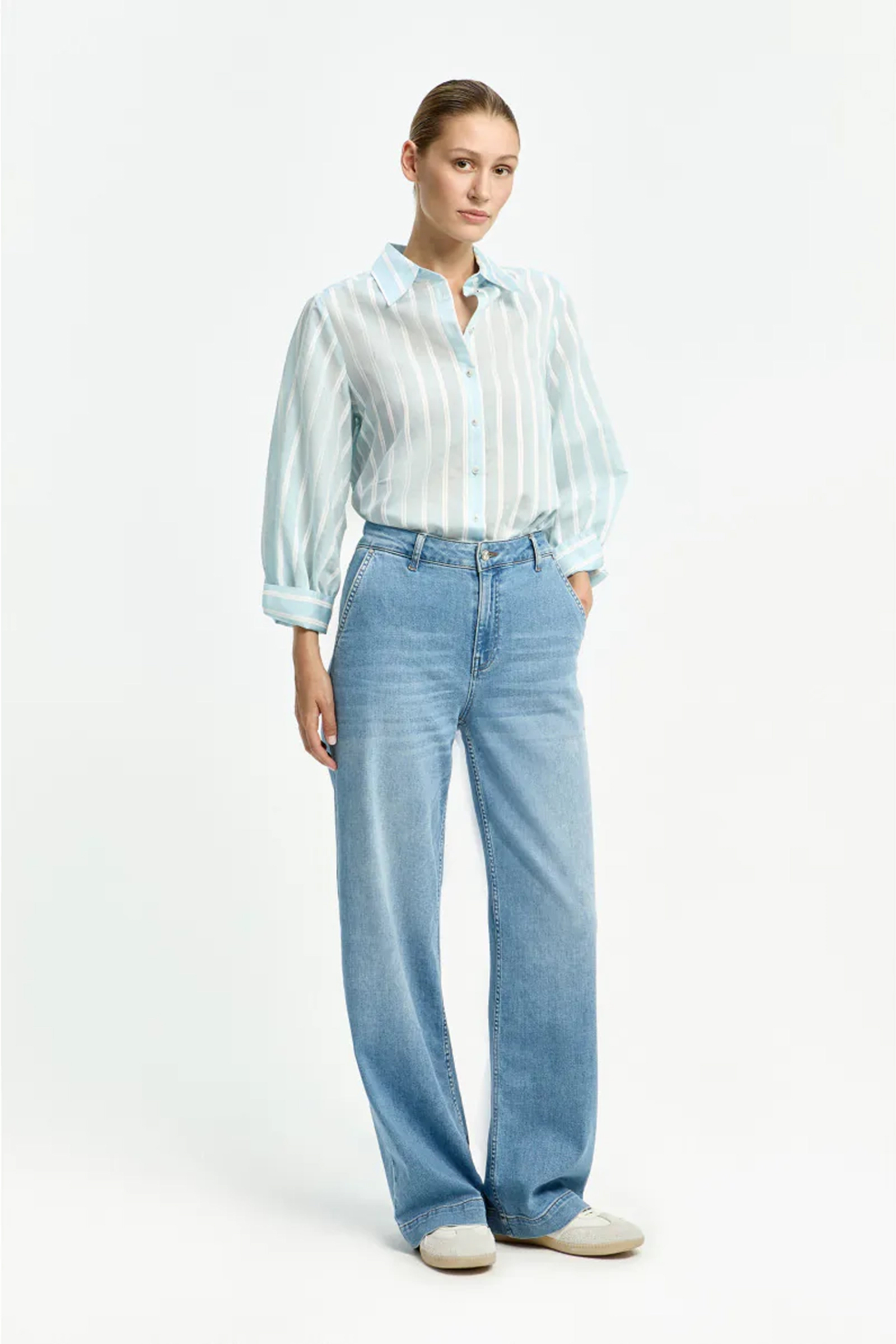 Dames blouse korte mouw blauw