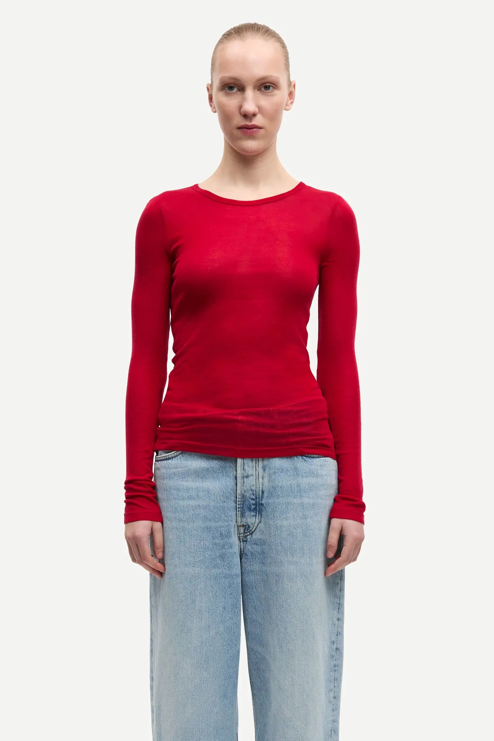 Dames t-shirt lange mouw rood