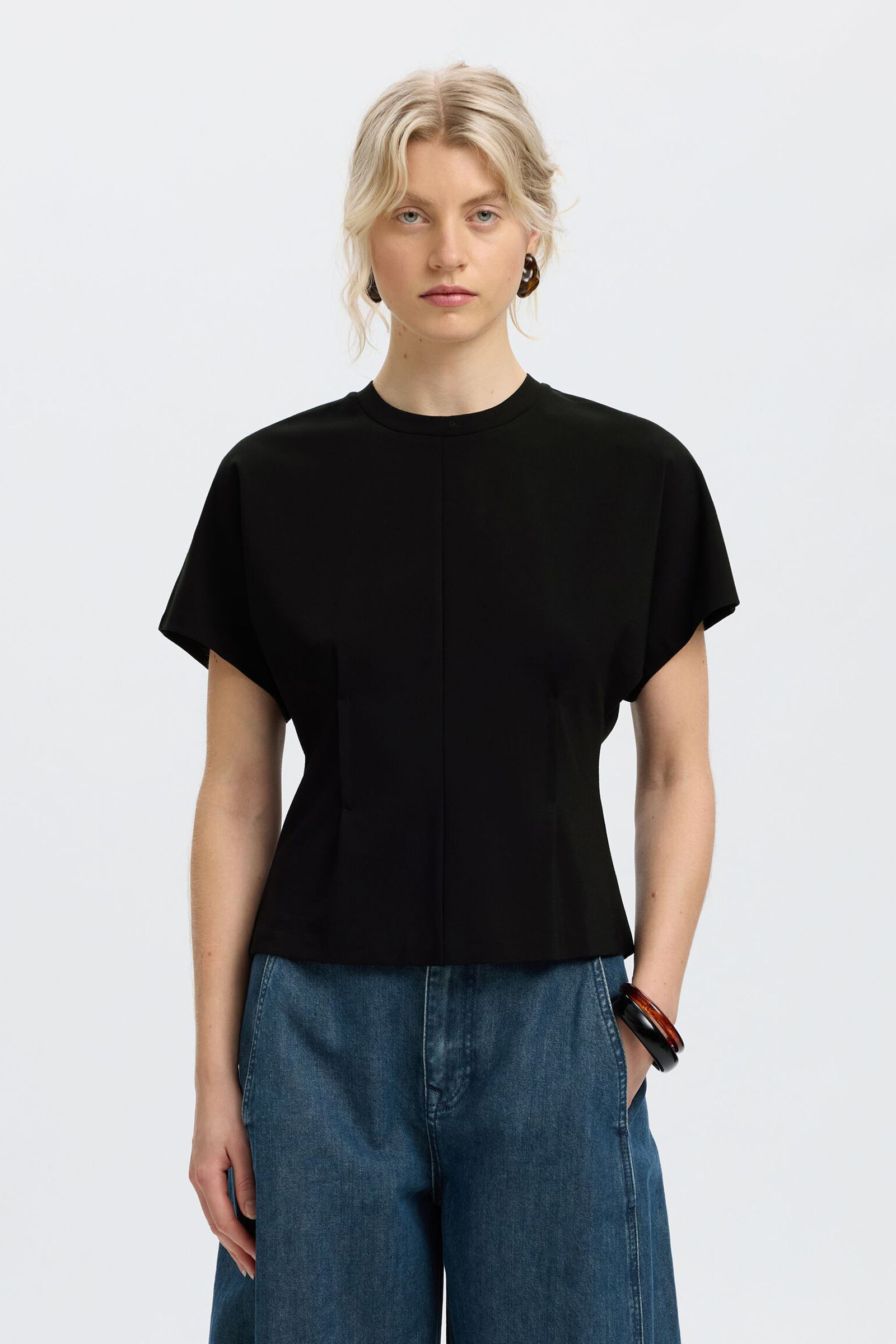 Dames blouse korte mouw zwart