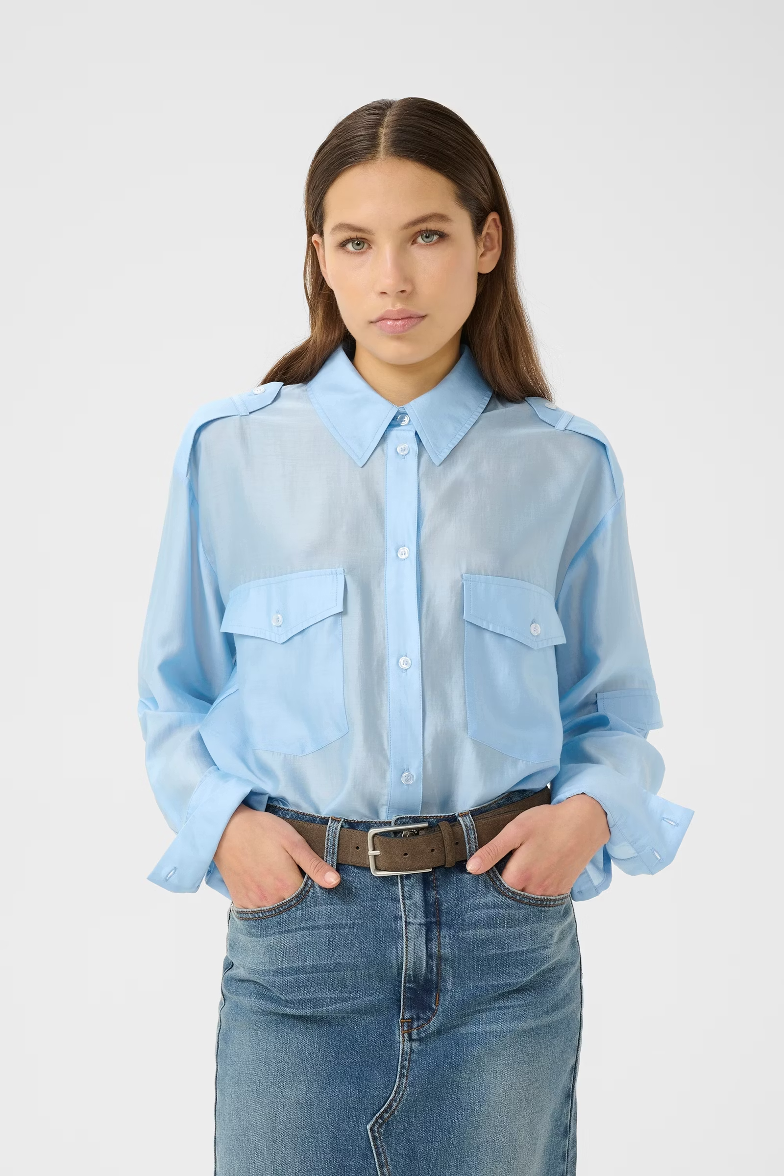 Dames blouse lange mouw blauw