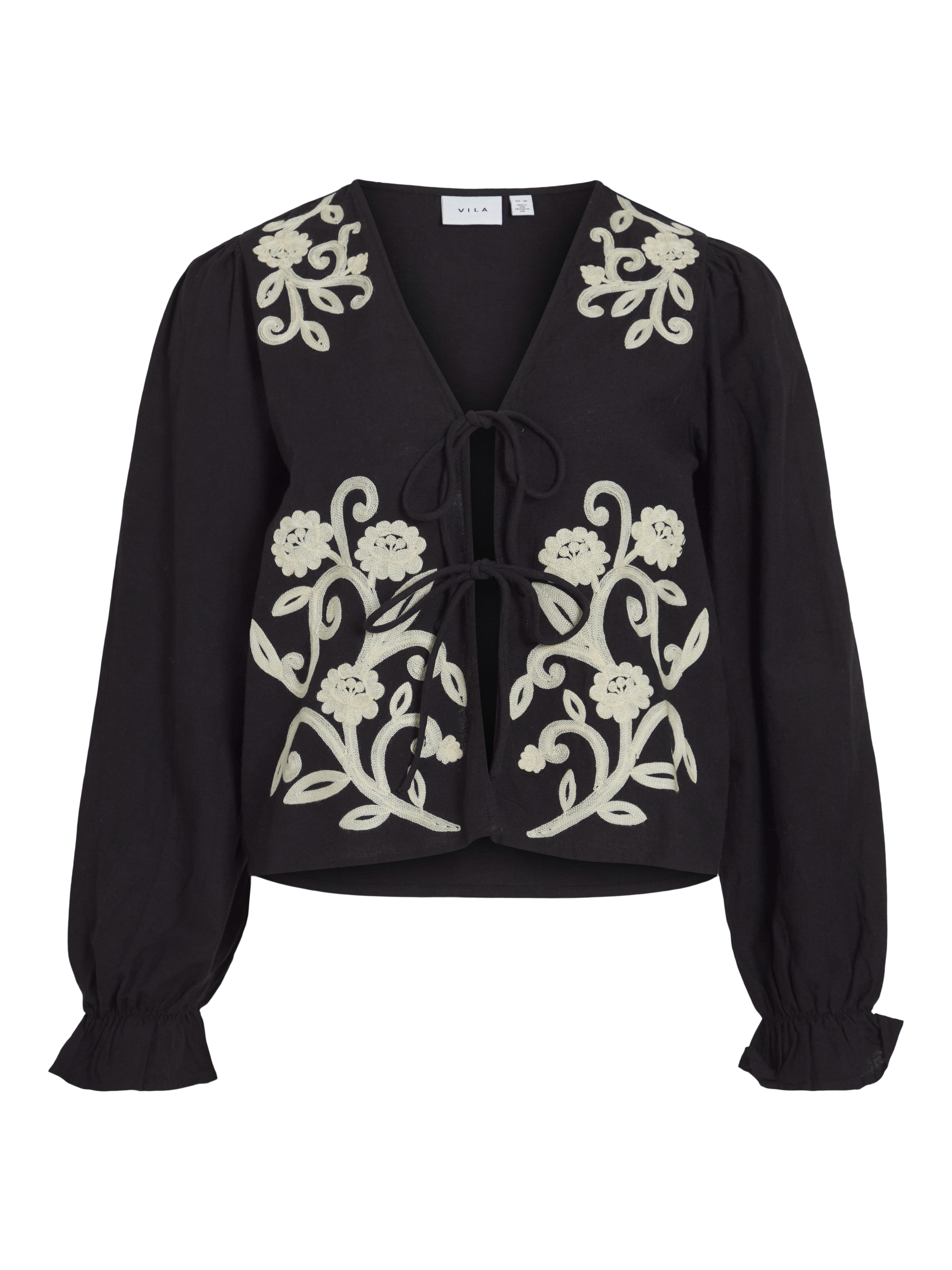 Vila VIPOLENE V-NECK L/S TOP/BFS 295042001-Black Beauty/BIRCH + GOLD GLITTER 1