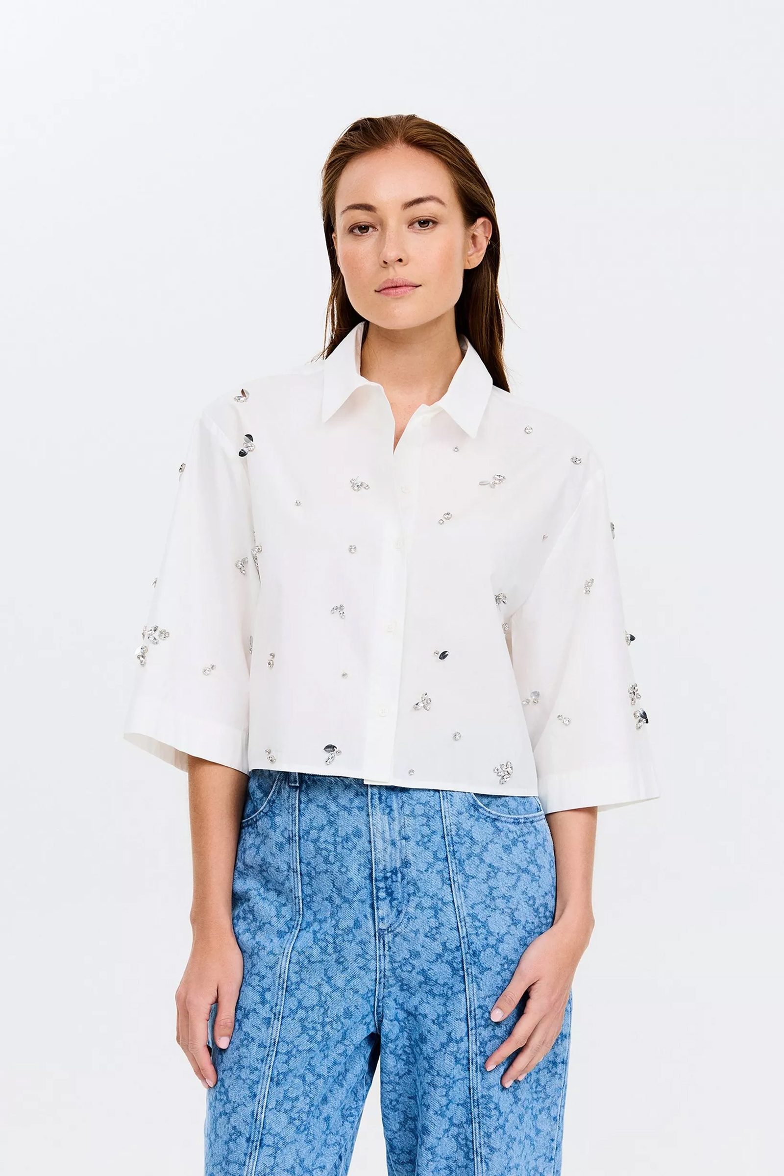 Dames blouse korte mouw wit
