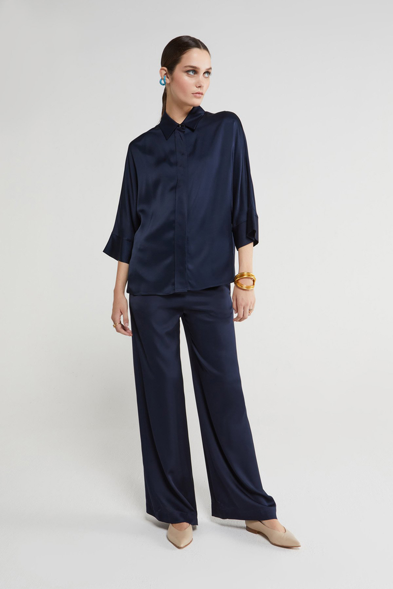 Dames blouse lange mouw blauw