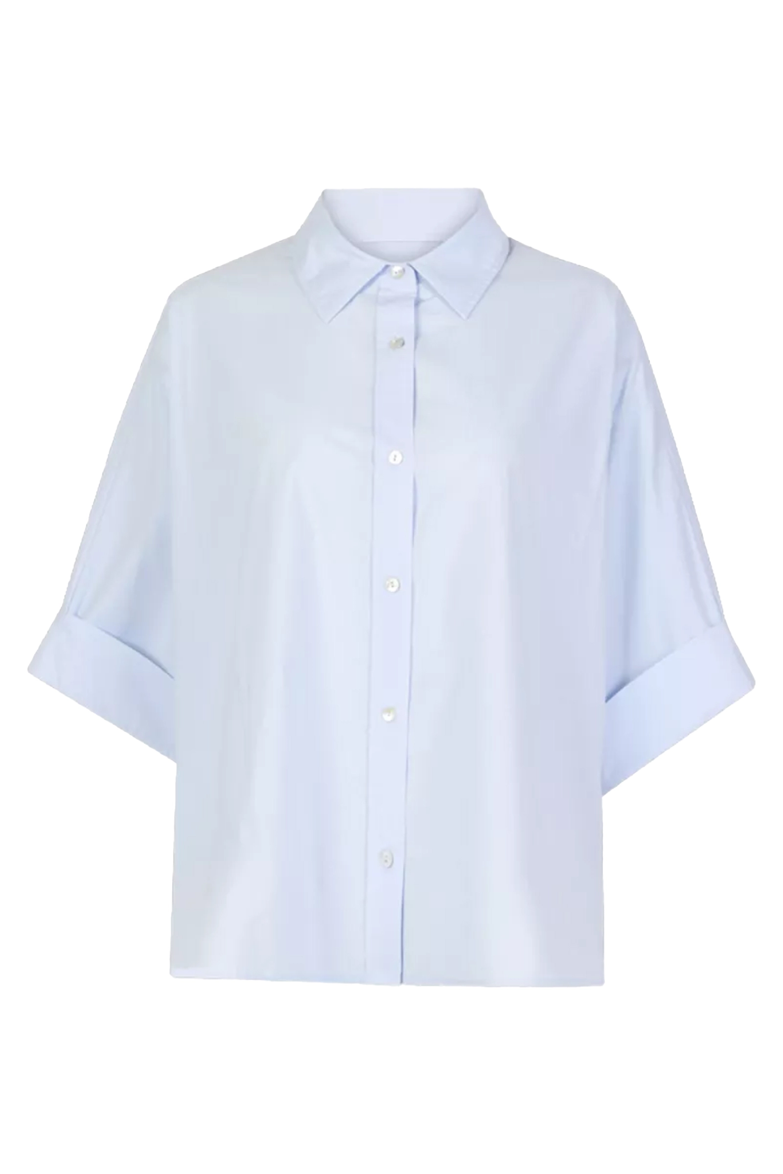 Dames blouse korte mouw blauw