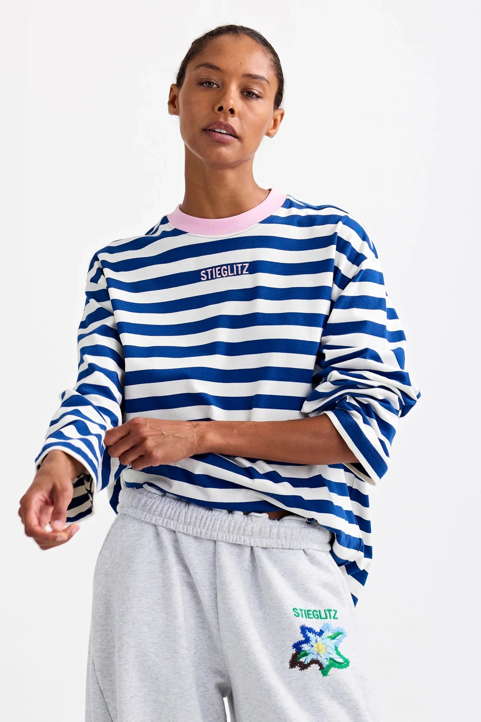 Dames t-shirt lange mouw blauw