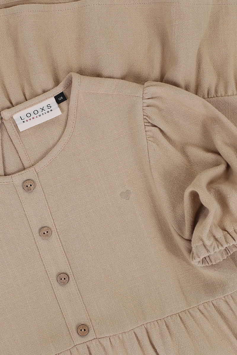 LOOXS LITTLE Little linen dress bruin/beige-1 2