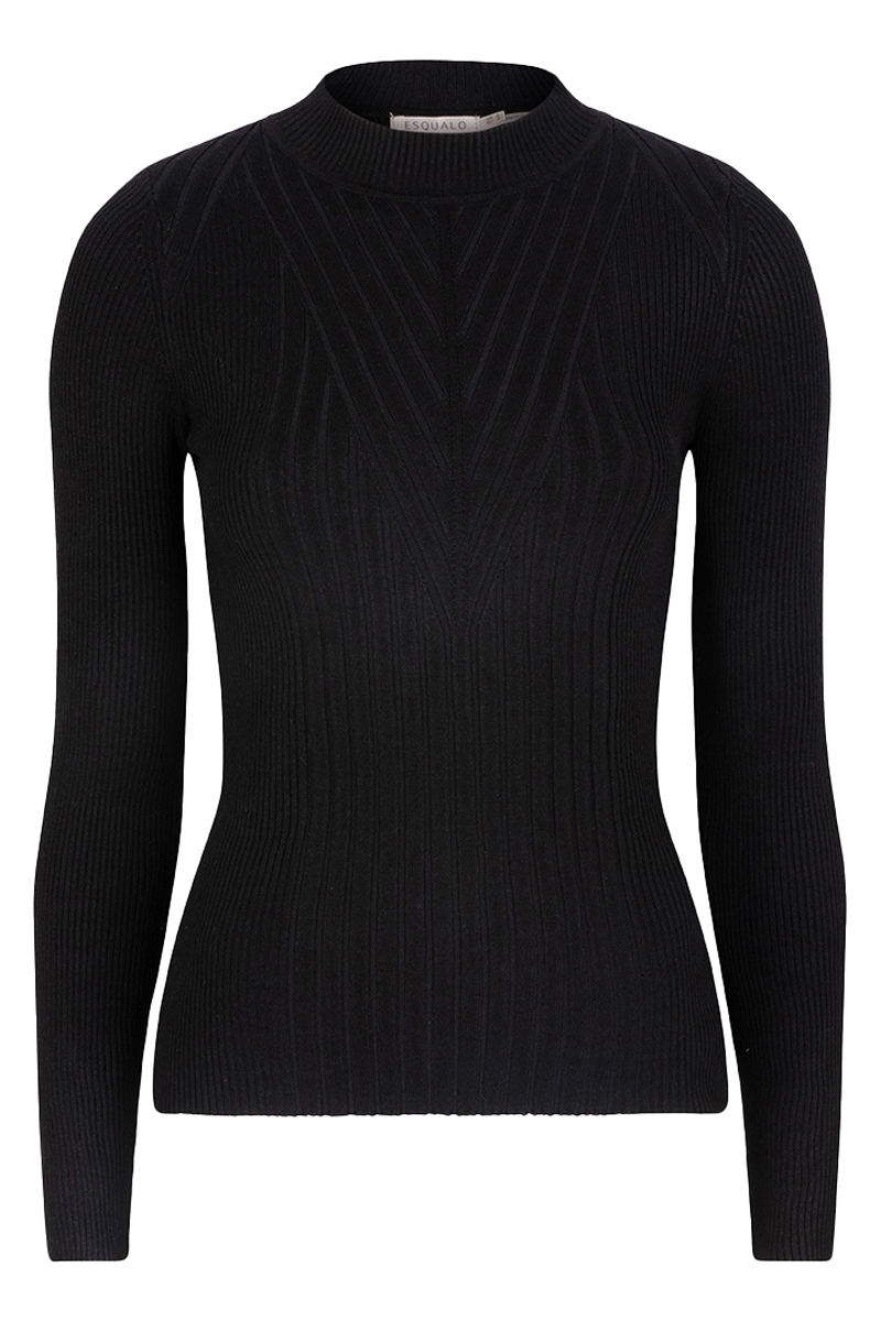 Esqualo Sweater top fancy rib basic knit Zwart-1 1