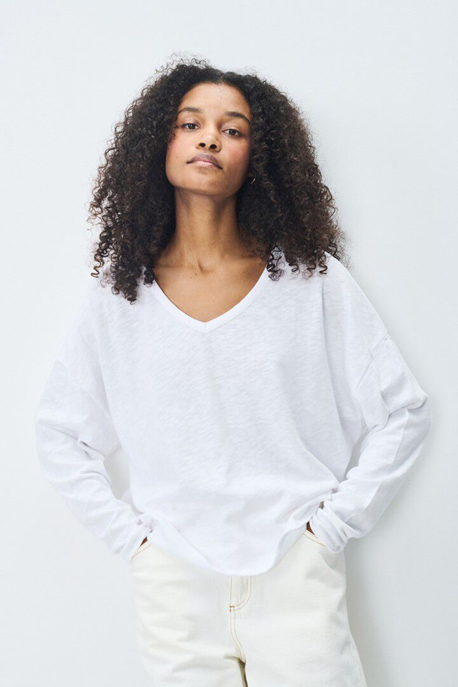 Dames t-shirt lange mouw wit