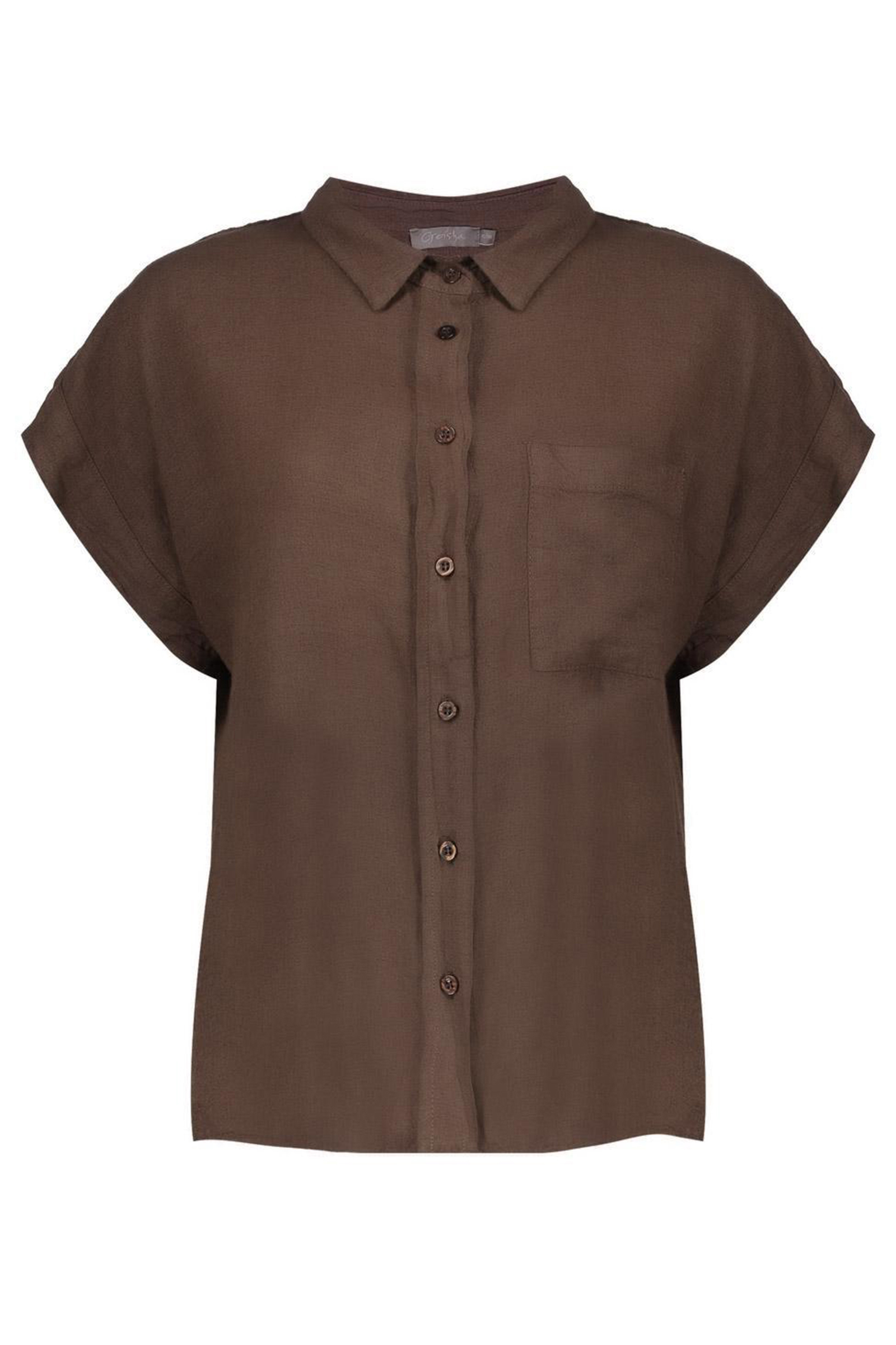 Dames blouse korte mouw bruin