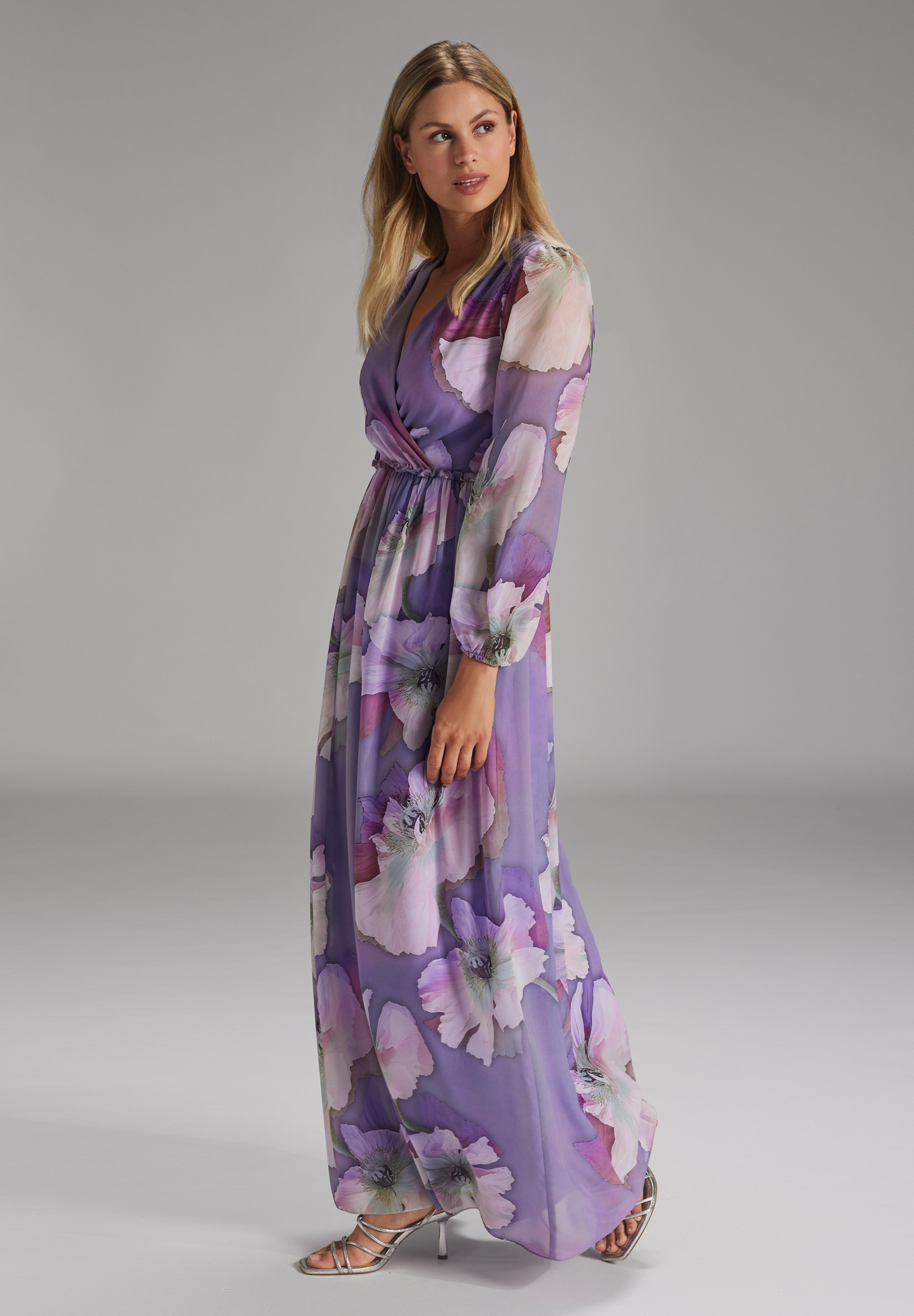 Swing Langärmeliges Blumenkleid aus Chiff fashion lilac / multi 2