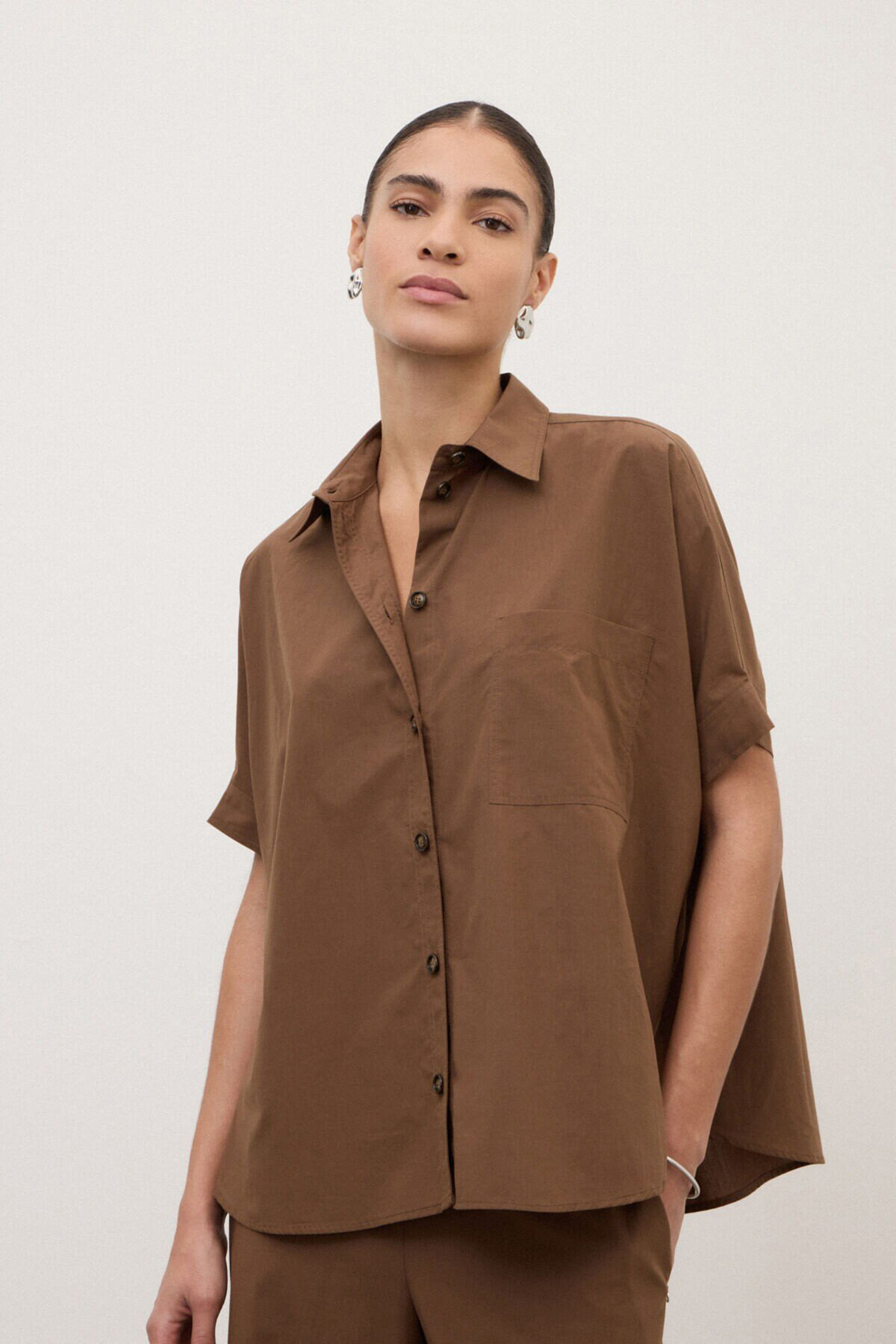 Dames blouse lange mouw bruin