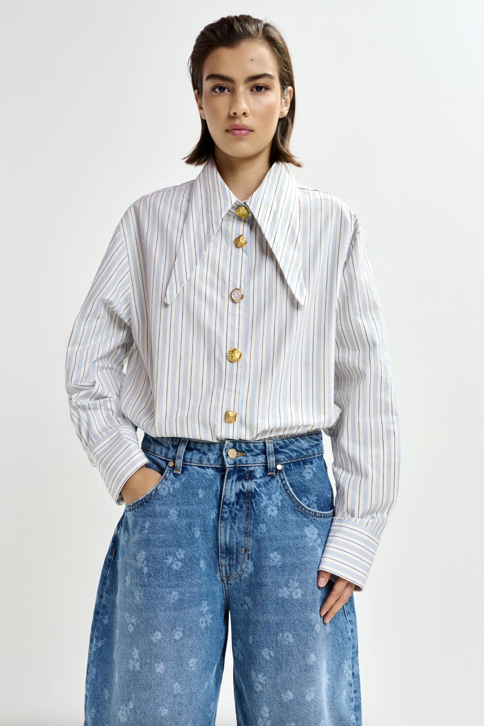 Dames blouse lange mouw blauw