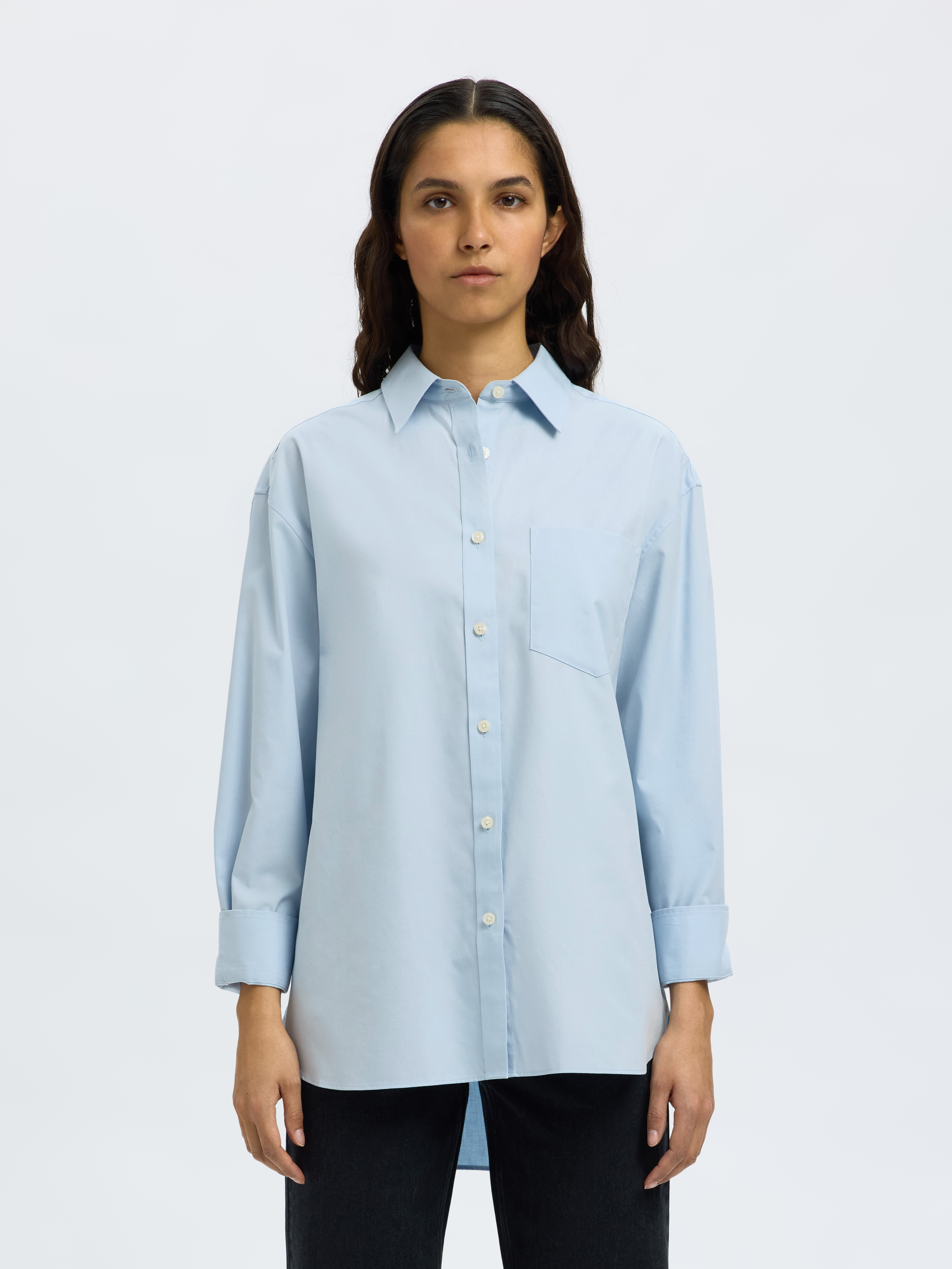 Dames blouse lange mouw blauw
