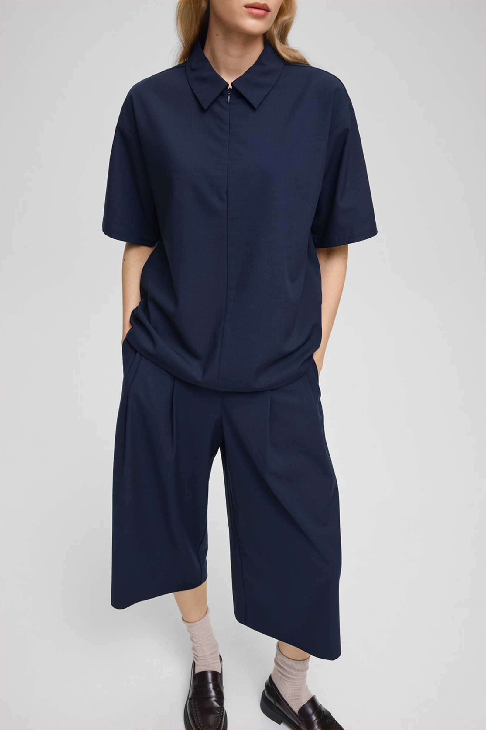 Dames blouse korte mouw blauw