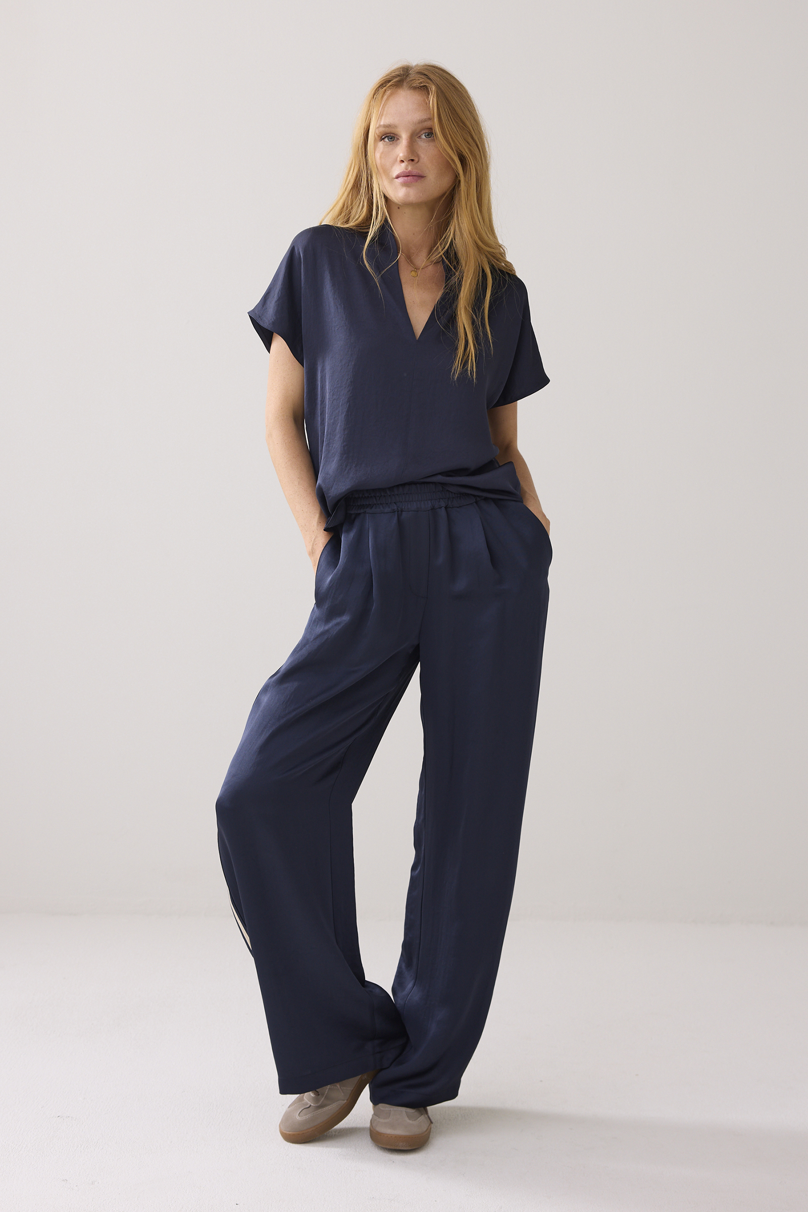 Dames blouse korte mouw blauw